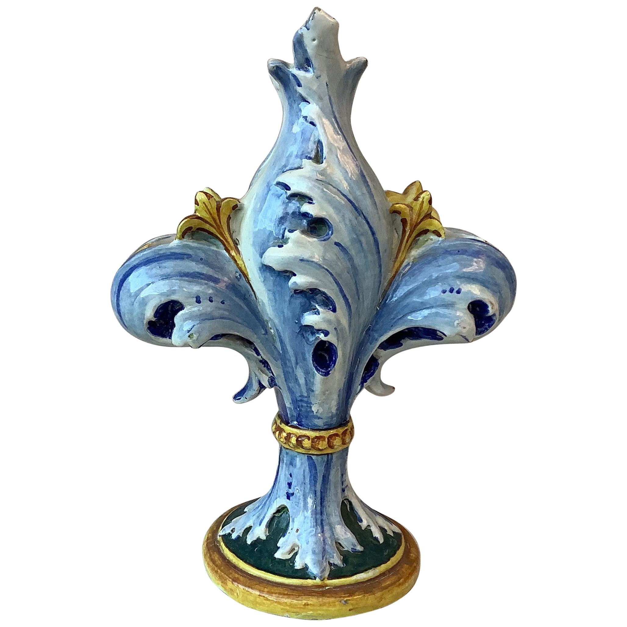French Faience Fleur-de-Lys Vase, circa 1900 For Sale