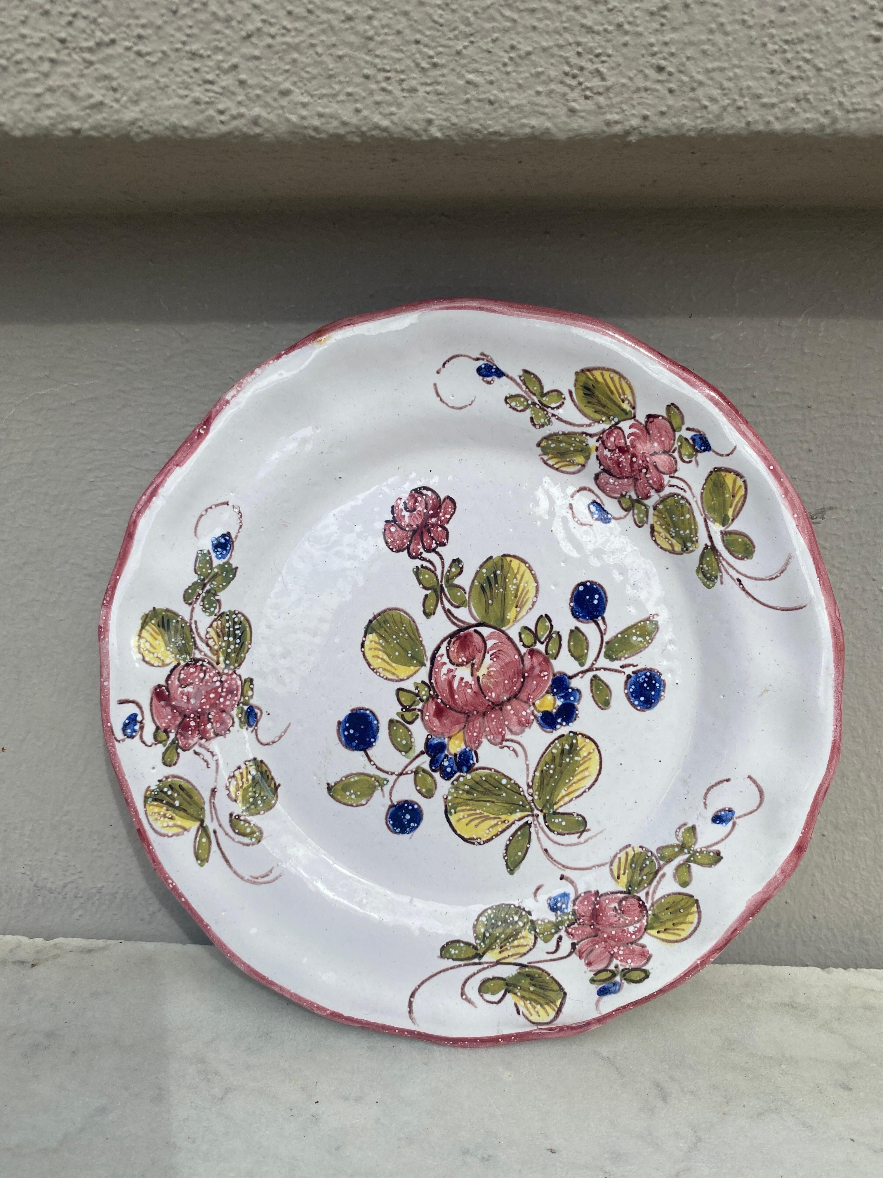 French Provincial French Faience Flowers Plate Moustiers Style For Sale