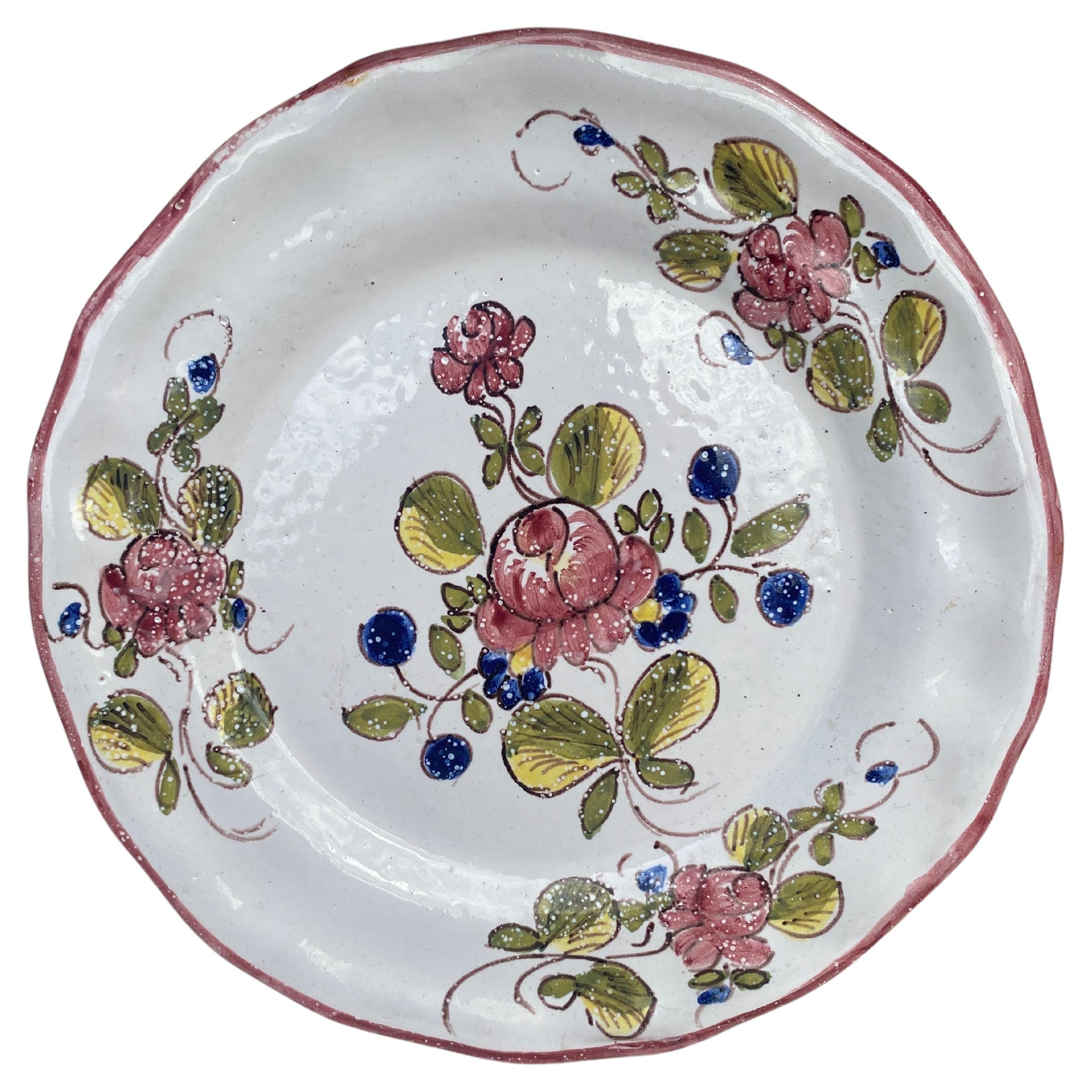 French Faience Flowers Plate Moustiers Style For Sale