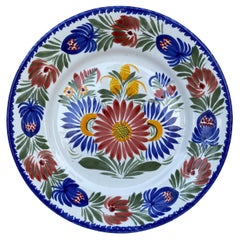 French Faience Flowers Plate Quimper circa 1950