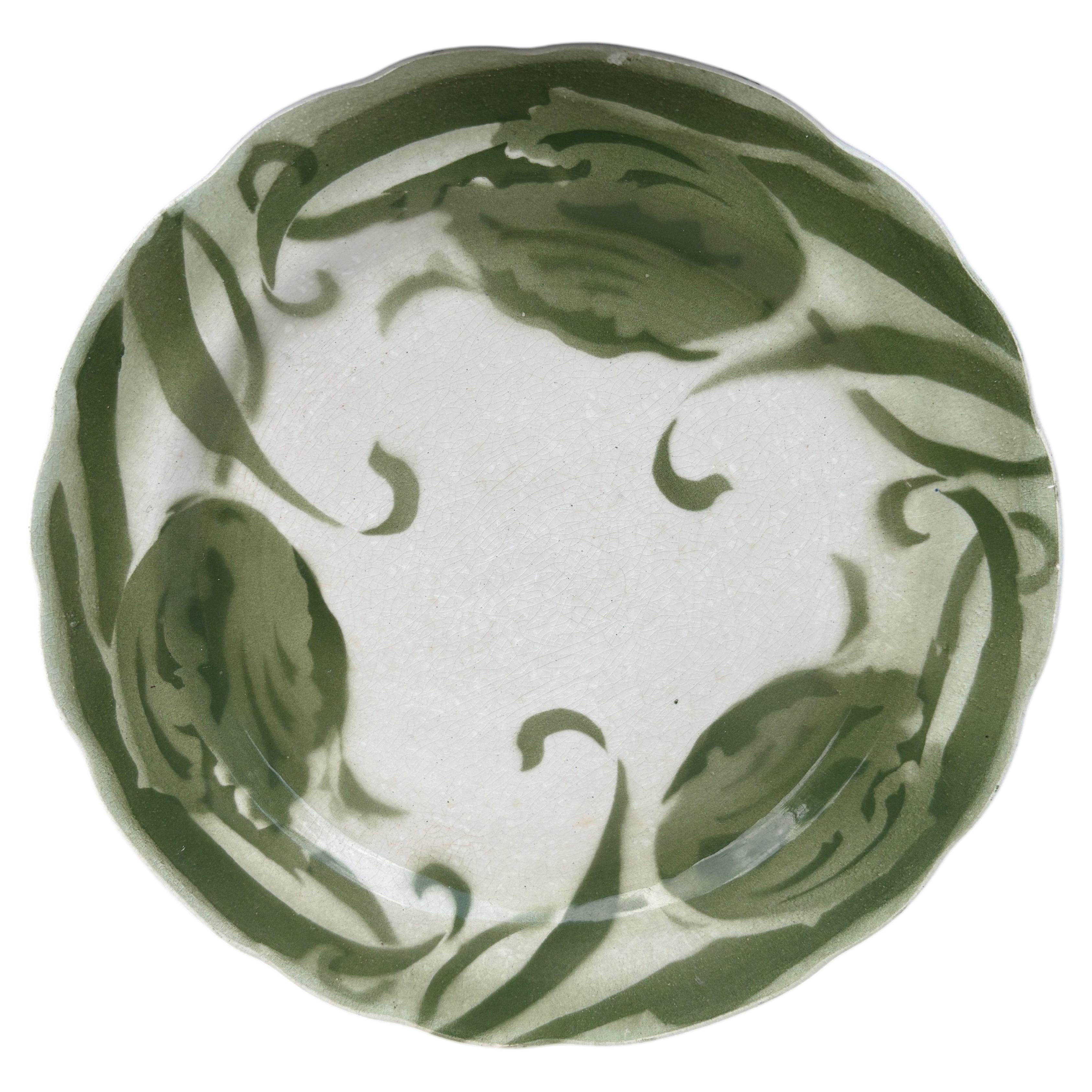 French Faience Green Tulip Plate Choisy Le Roi