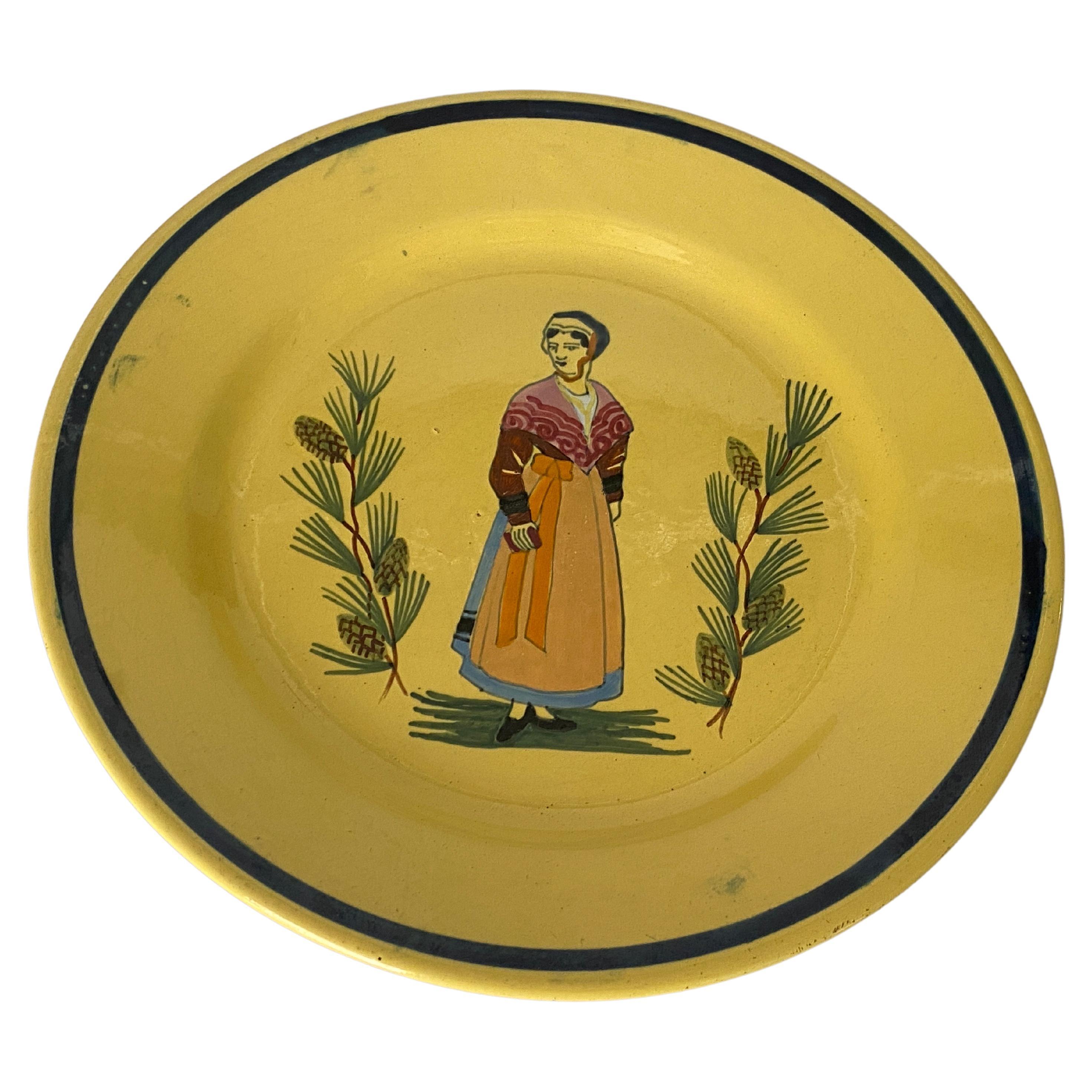 French Faience Hand Painted 19th Century Yellow Color By Etienne Laget Signed For Sale