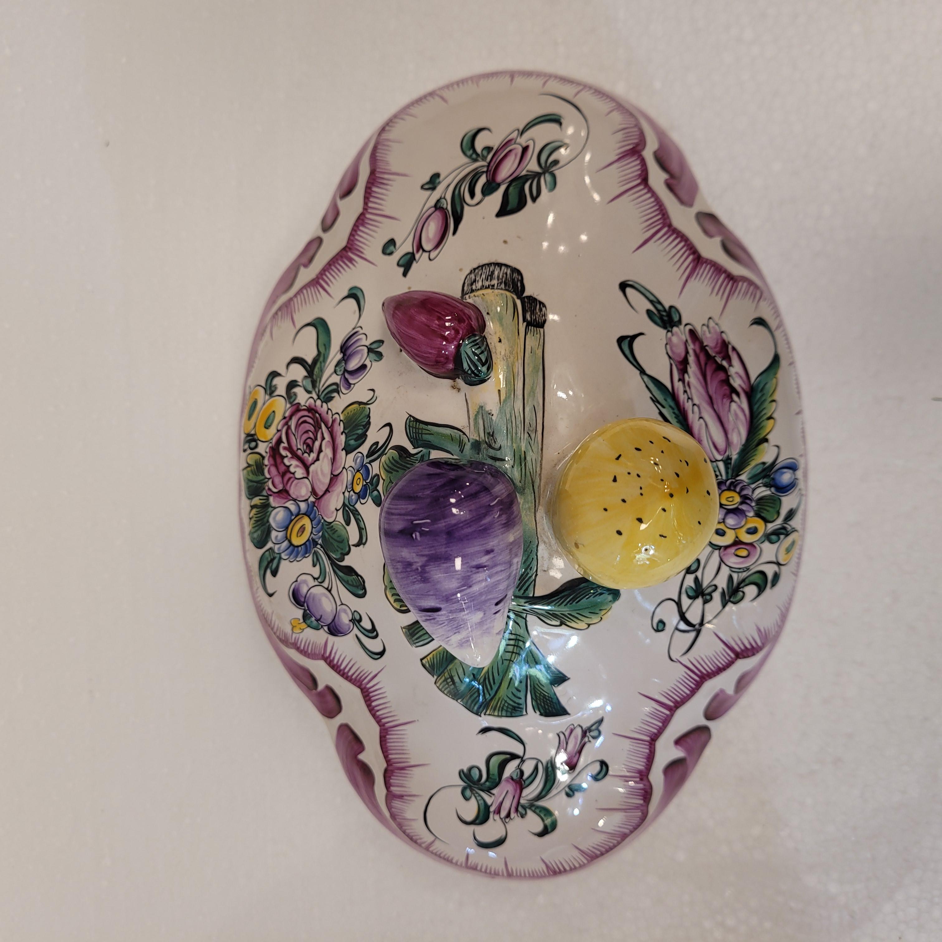 Recipiente para legumbres Estrasburgo amarillo rosa pintado a mano en loza francesa  fuente en venta 2