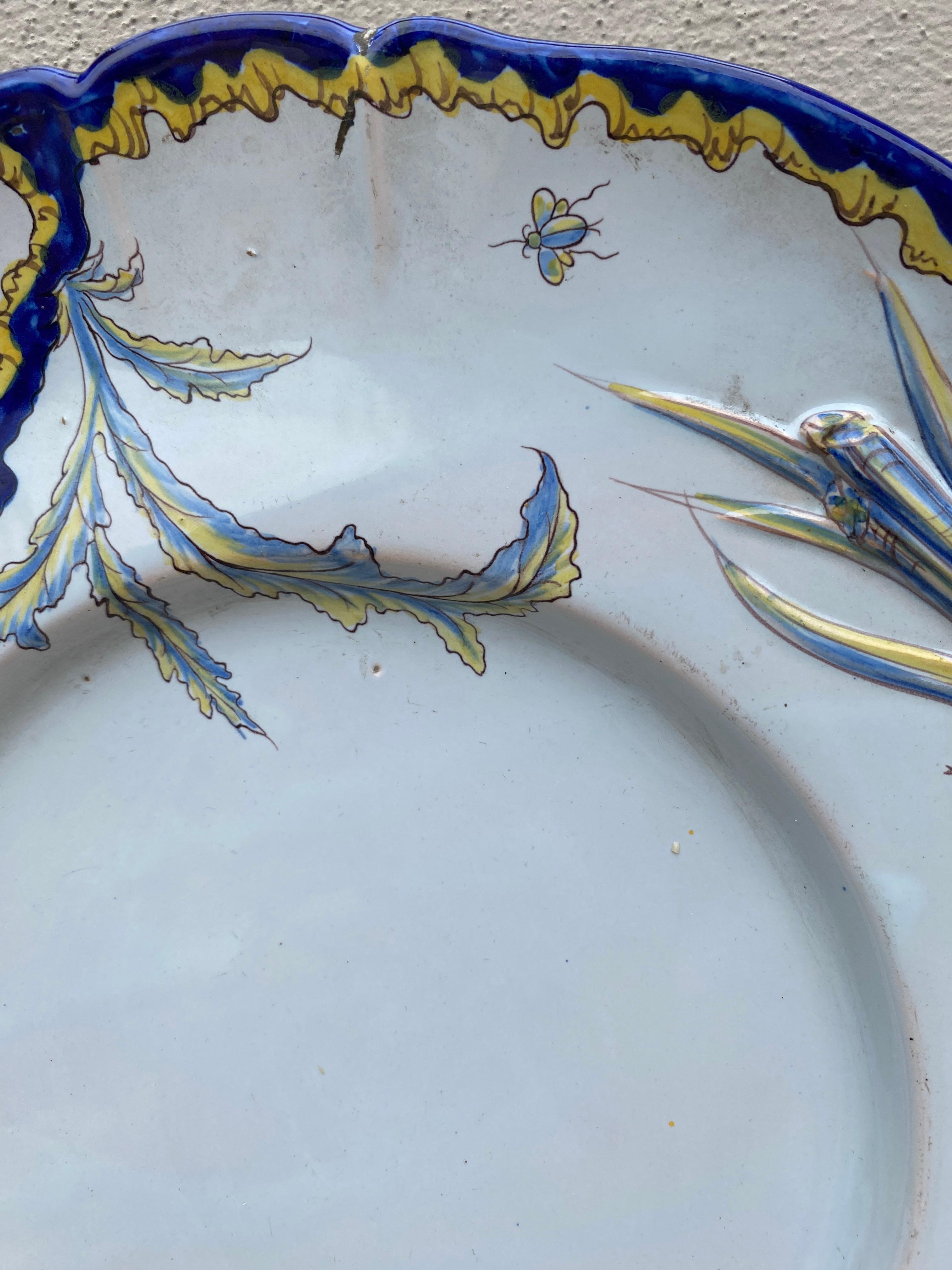 French Faience Handled Platter Botanical Saint Clement, circa 1900 In Good Condition For Sale In Austin, TX