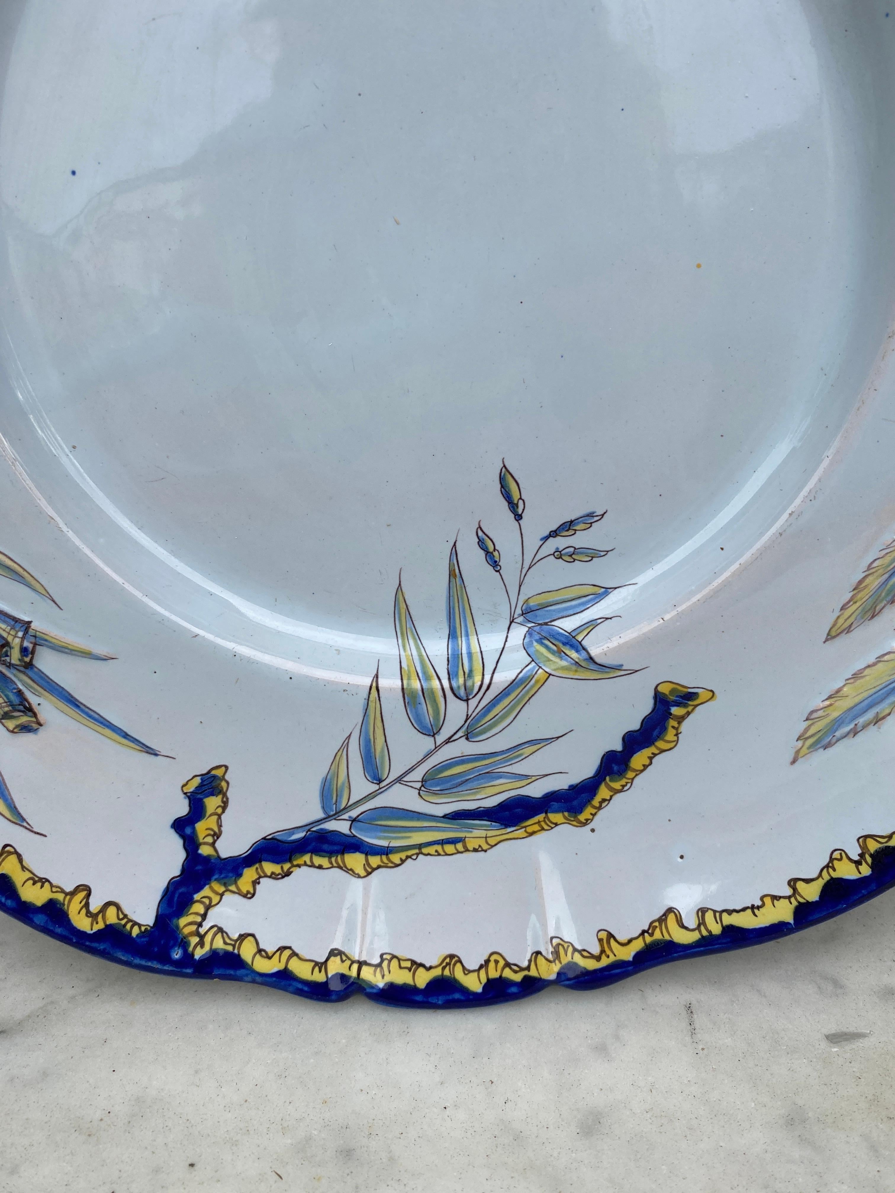 Early 20th Century French Faience Handled Platter Botanical Saint Clement, circa 1900 For Sale