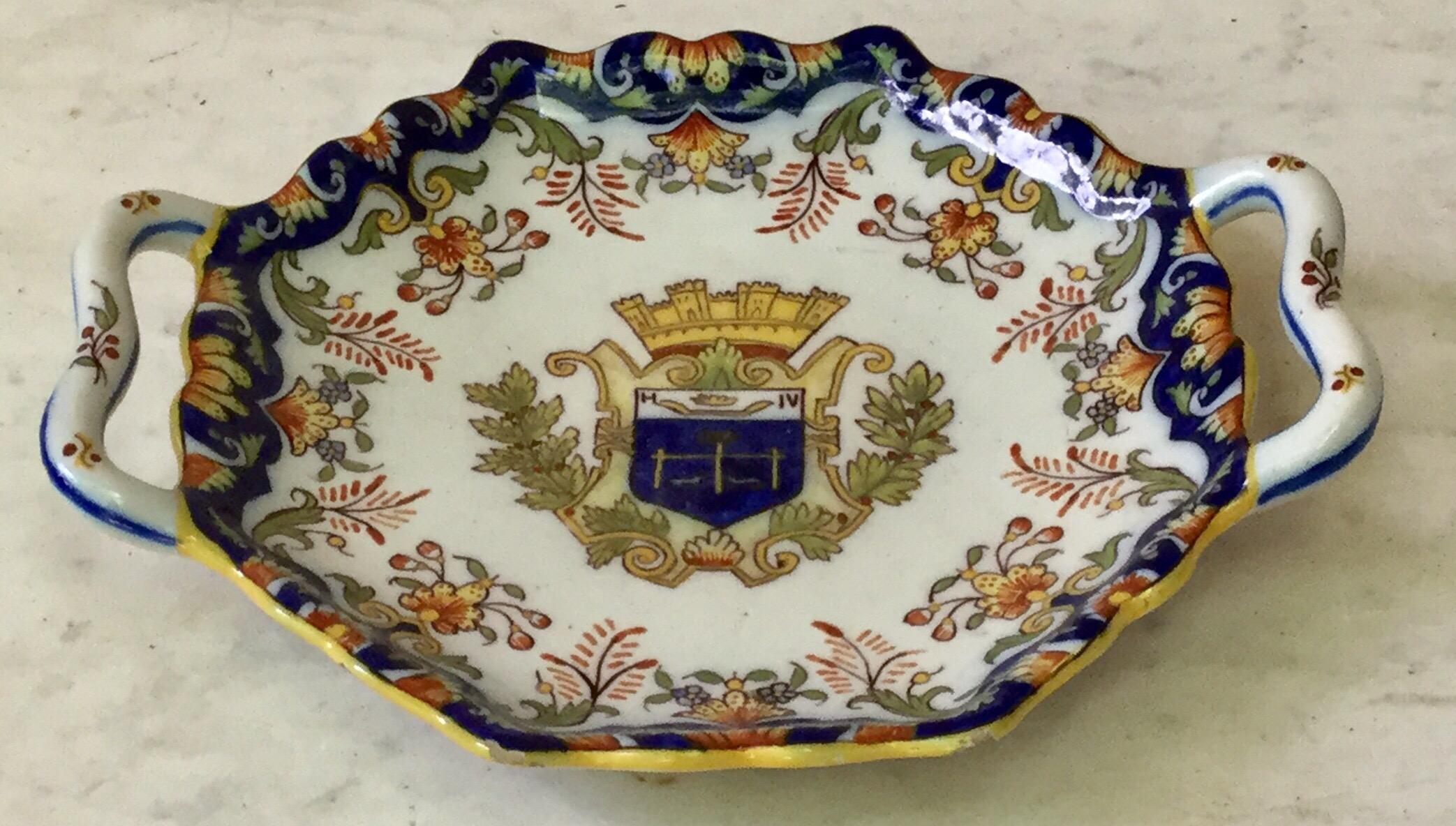 French Provincial French Faience Handled Platter Desvres, circa 1900