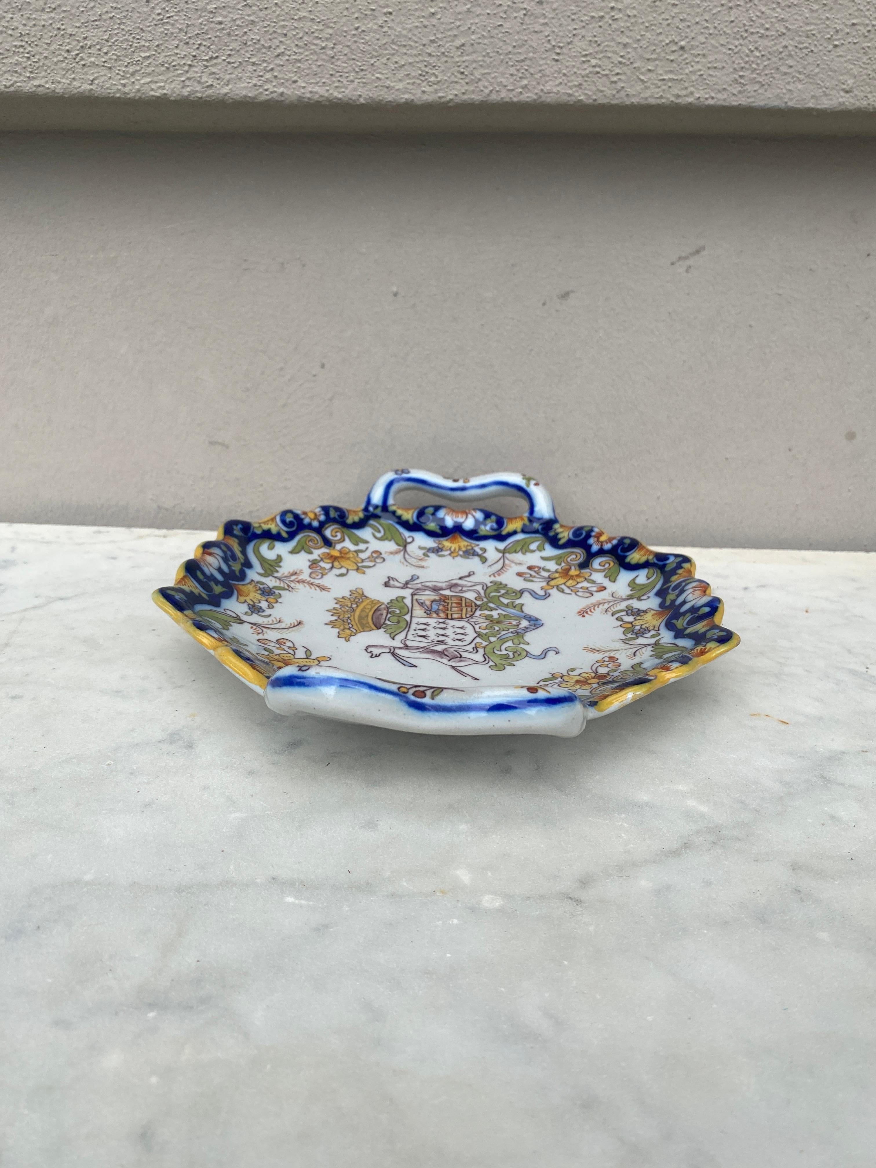 Early 20th Century French Faience Handled Platter Desvres, circa 1900 For Sale