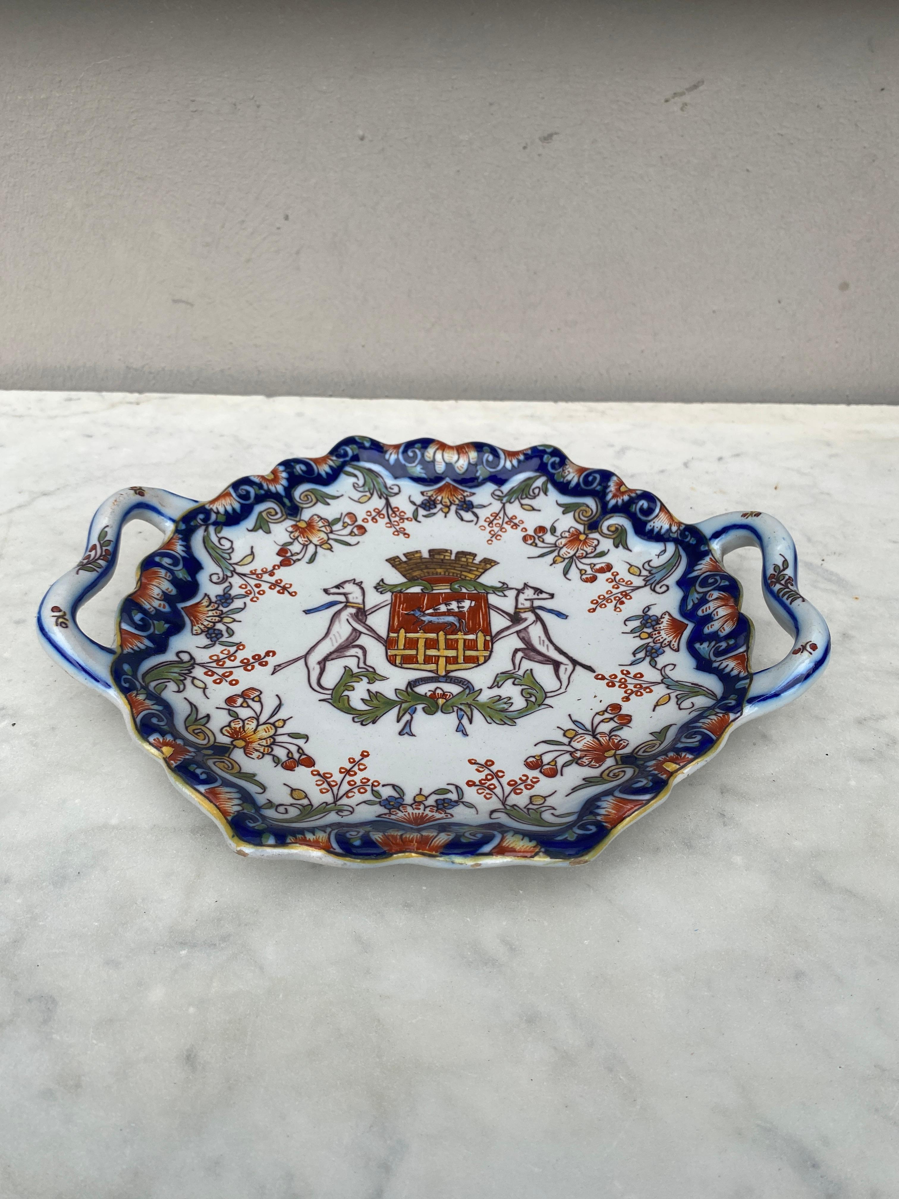 French Faience Handled Platter Desvres, circa 1900 For Sale 1