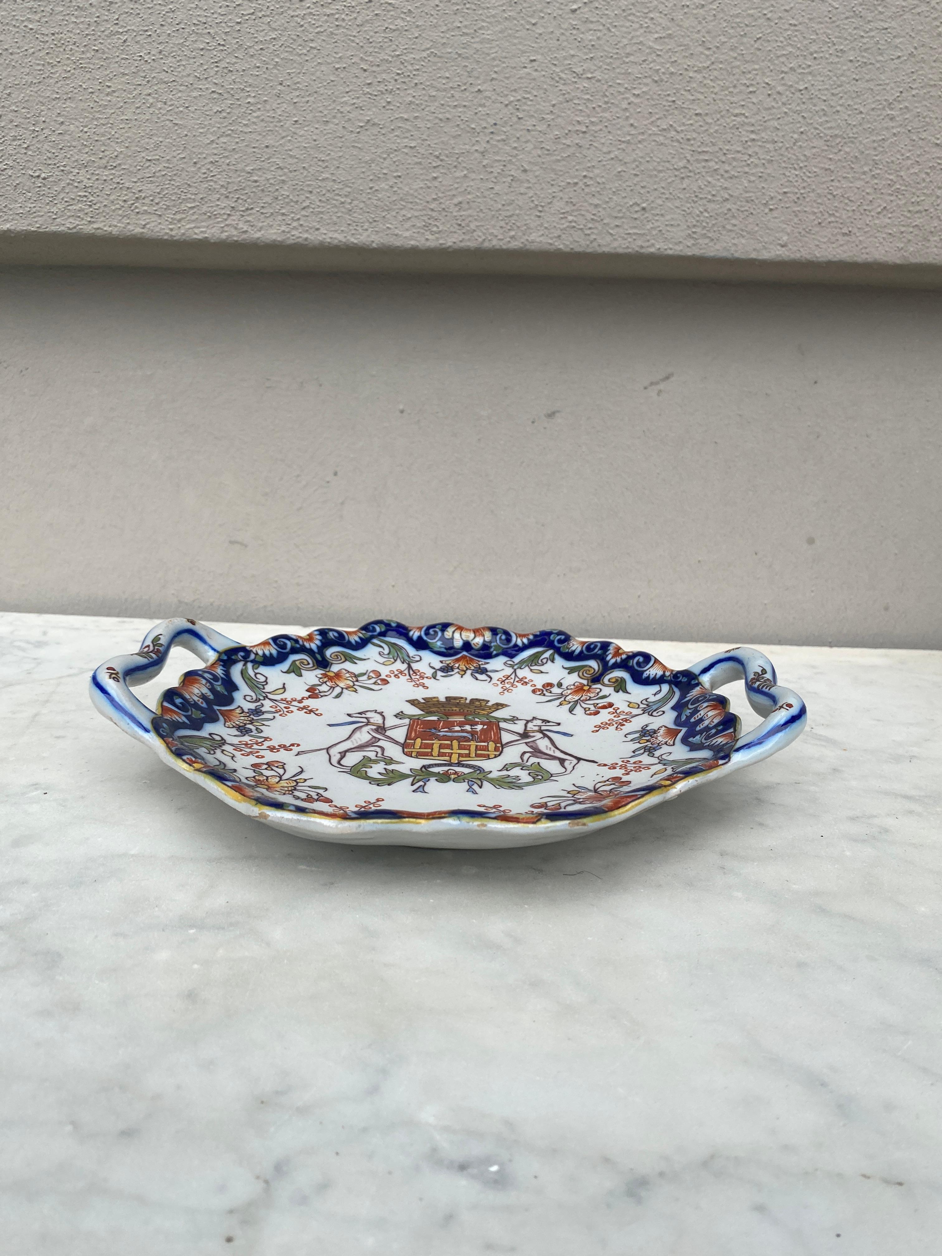 French Faience Handled Platter Desvres, circa 1900 For Sale 2