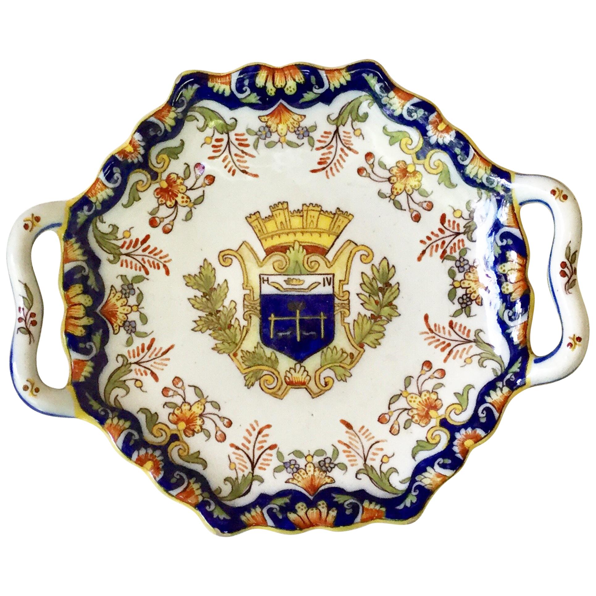 French Faience Handled Platter Desvres, circa 1900