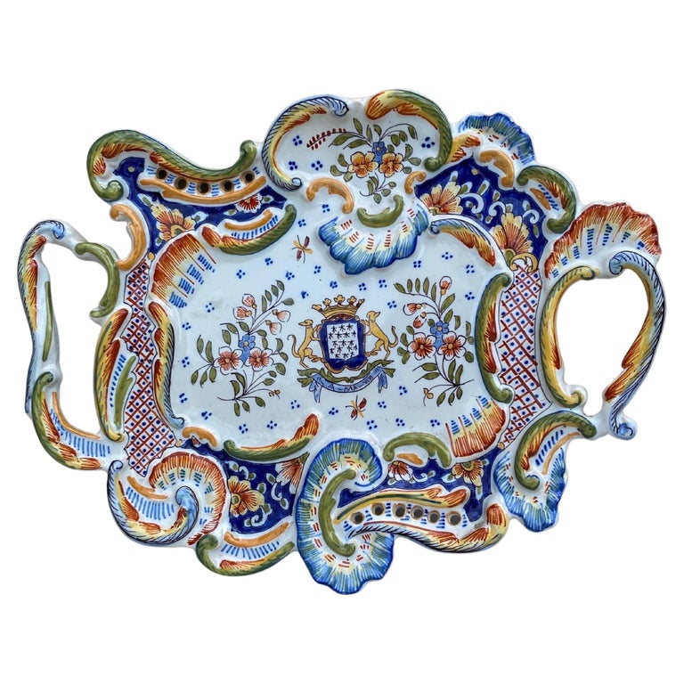 French Faience Handled Platter Desvres Circa 1900 For Sale at 1stDibs