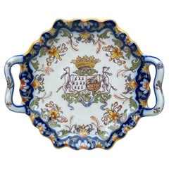 Antique French Faience Handled Platter Desvres, circa 1900