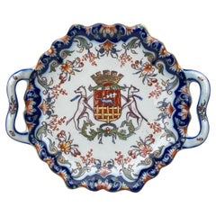 Antique French Faience Handled Platter Desvres, circa 1900