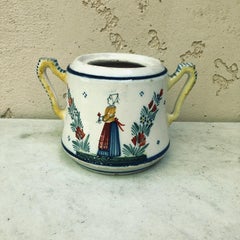 French Faience Handled Pot Henriot Quimper, Circa 1900