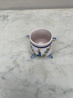 French Faience Handled Pot Henriot Quimper, Circa 1900