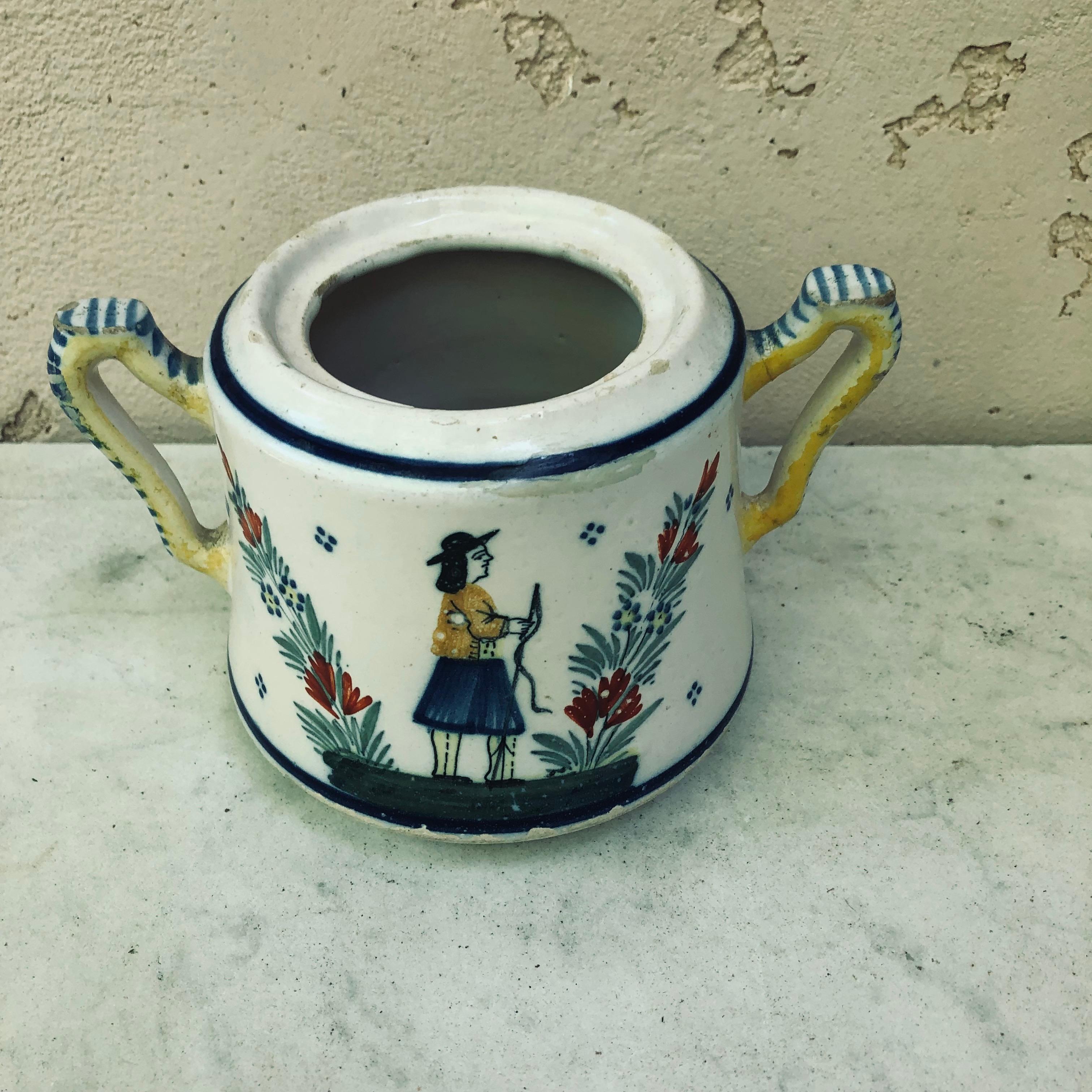 Country French Faience Handled Pot Henriot Quimper, Circa 1900 For Sale