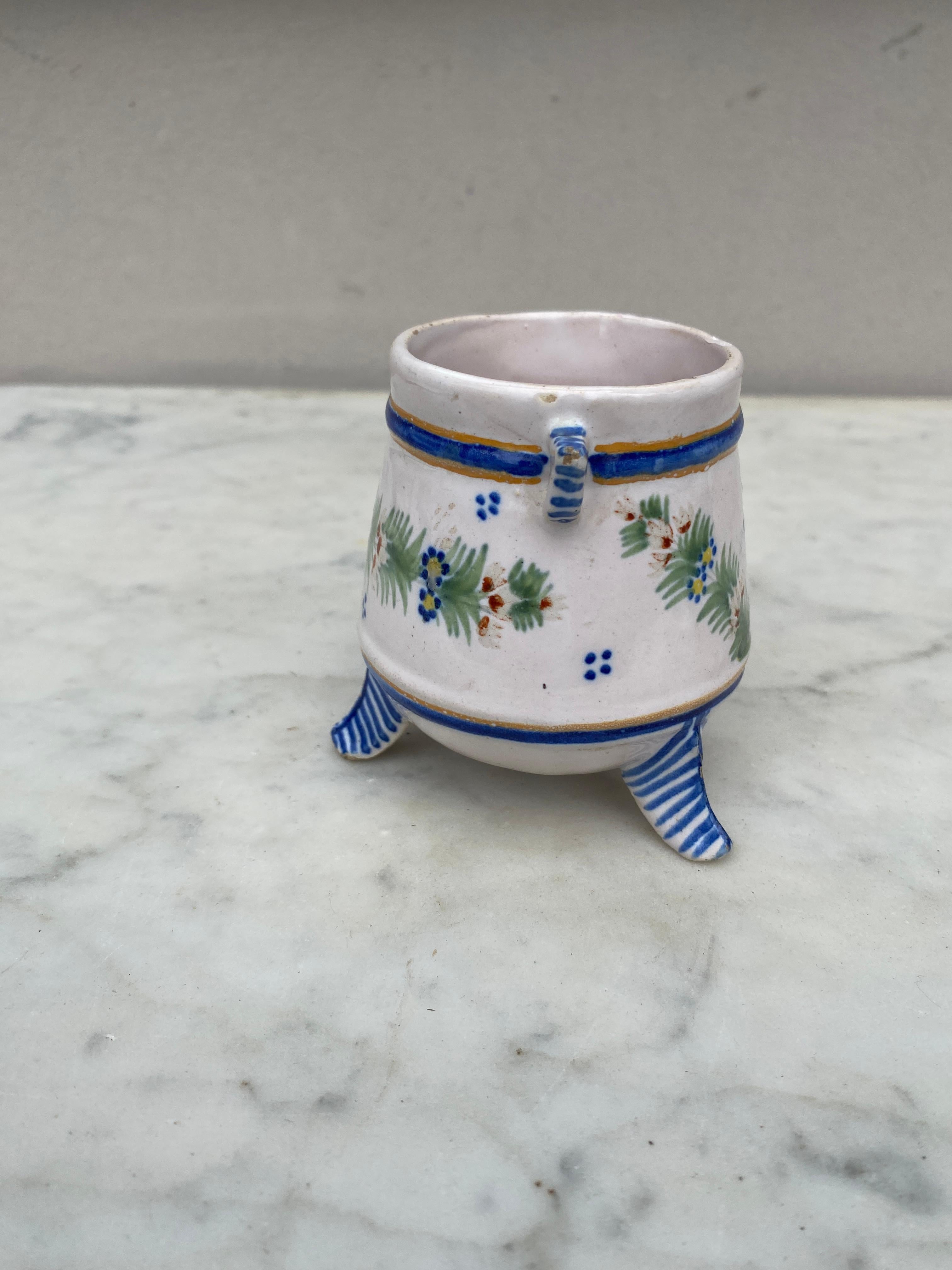 Early 20th Century French Faience Handled Pot Henriot Quimper, Circa 1900