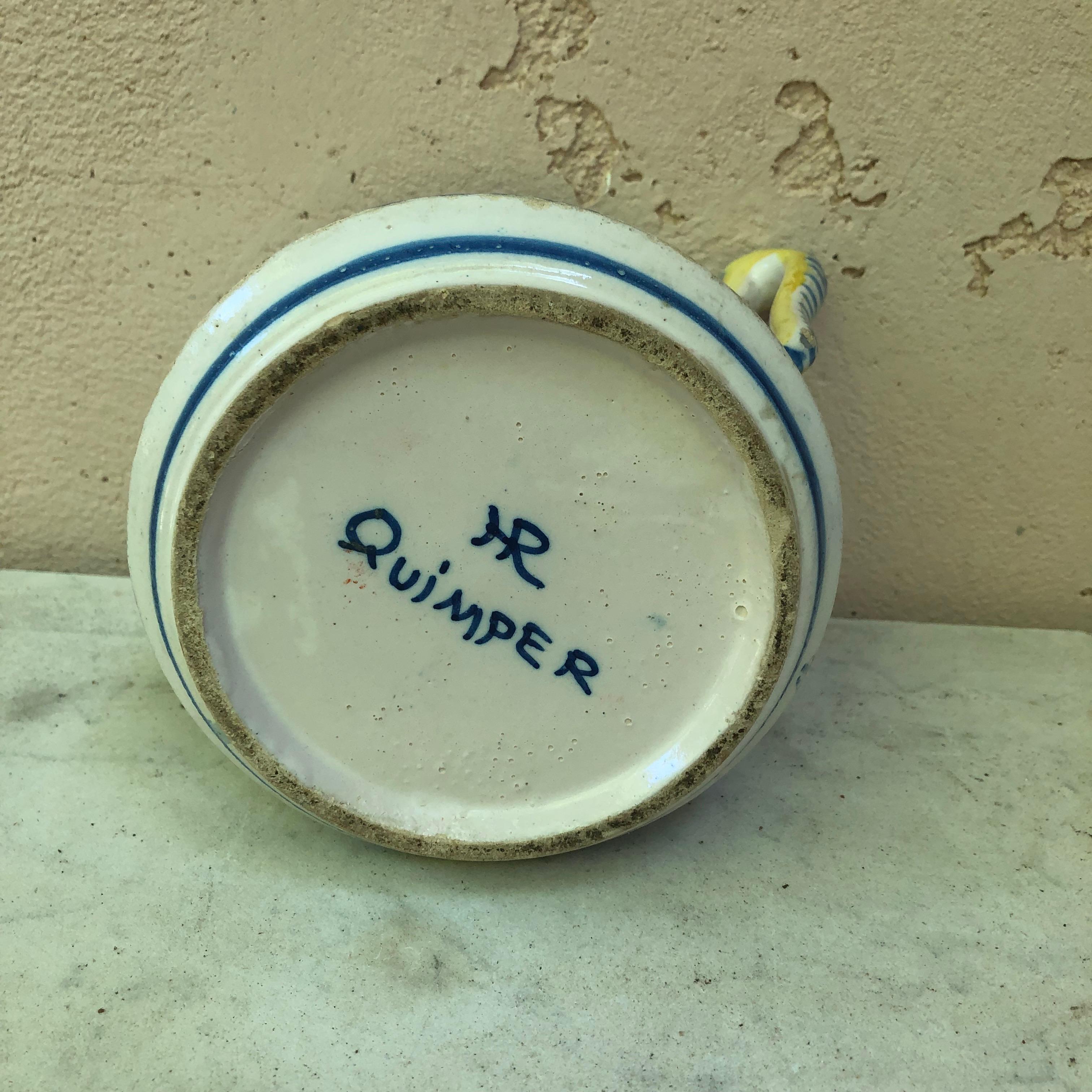 Country Pot français à poignée en faïence Henriot Quimper, datant d'environ 1900 en vente