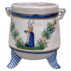 Antique French Faience Handled Pot Henriot Quimper, Circa 1900