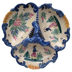 French Faience Handled Server Platter HB Quimper Circa 1940
