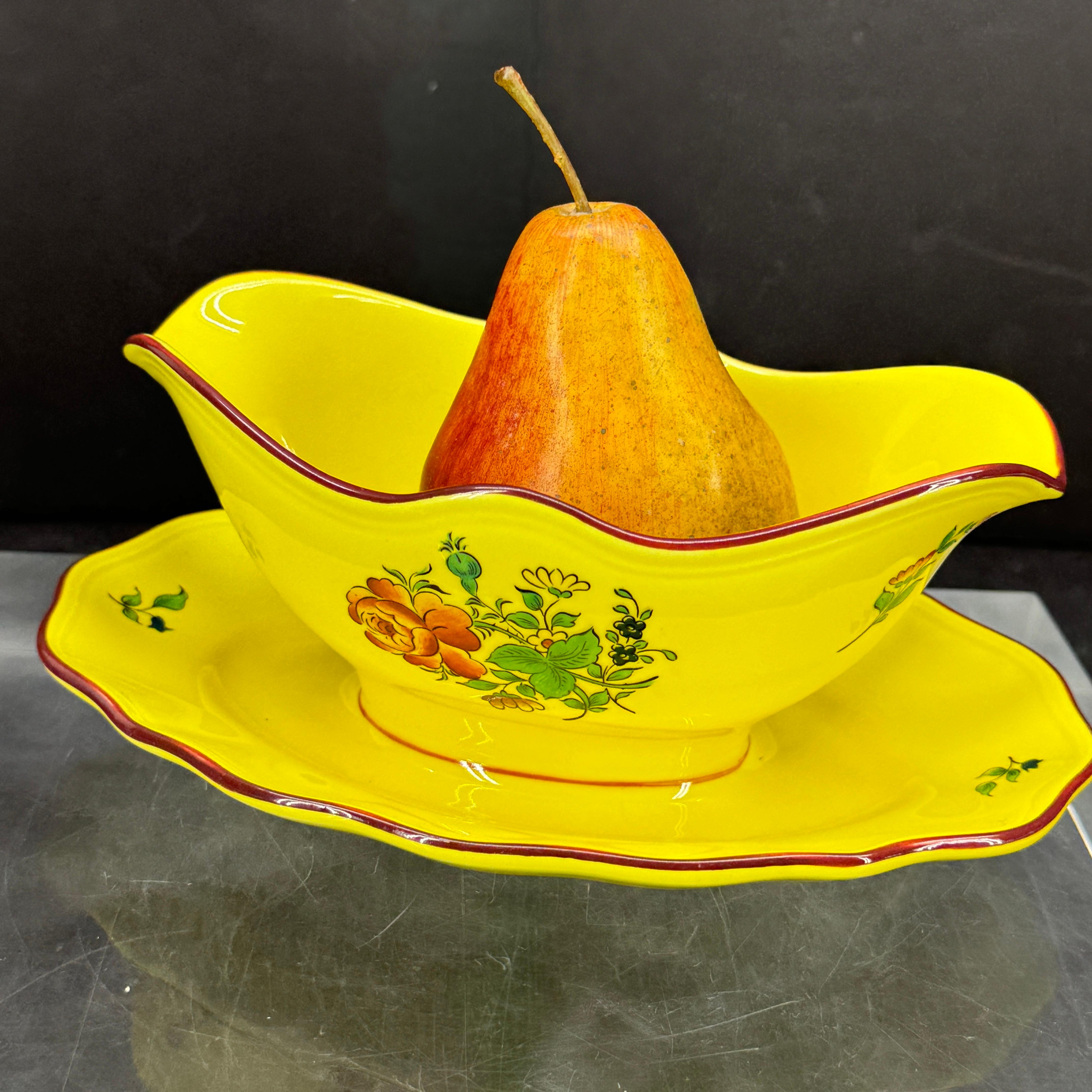 French Provincial French Faience Handpainted  Bowl Dish Gravy Boat For Sale