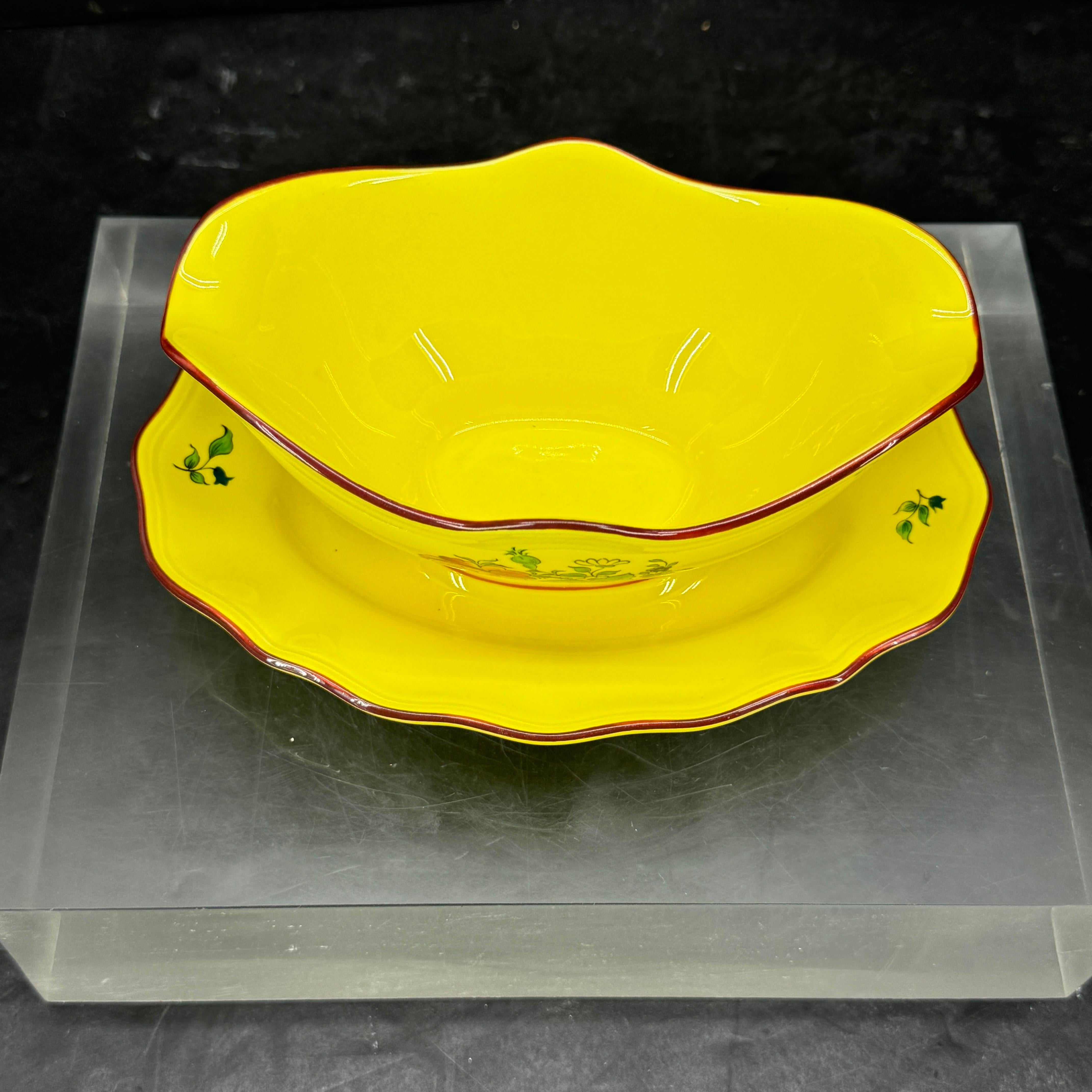Hand-Crafted French Faience Handpainted  Bowl Dish Gravy Boat For Sale