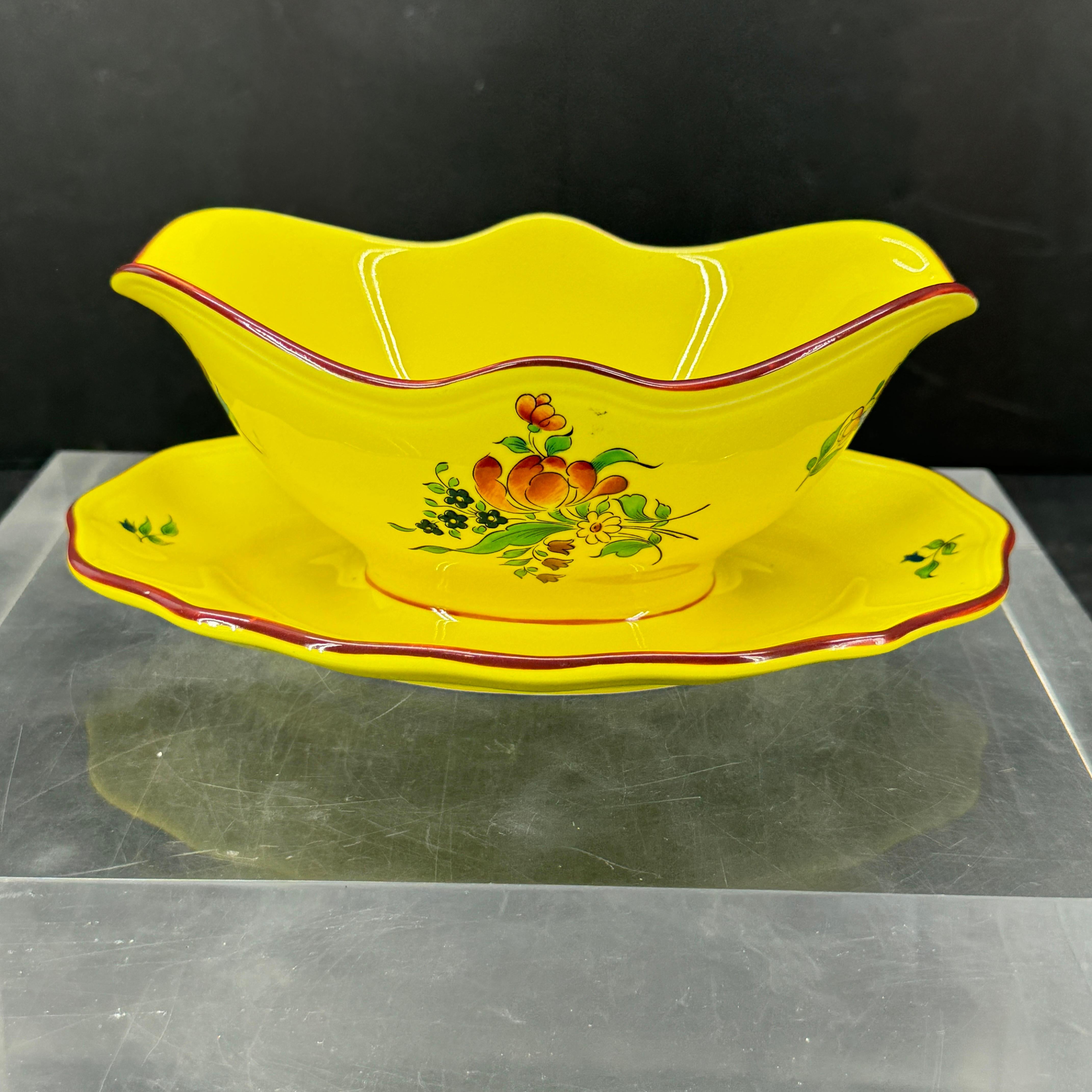 20th Century French Faience Handpainted  Bowl Dish Gravy Boat For Sale