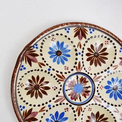 French Faience HB Quimper Oyster or Egg Serving Plate in Red and Blue, France