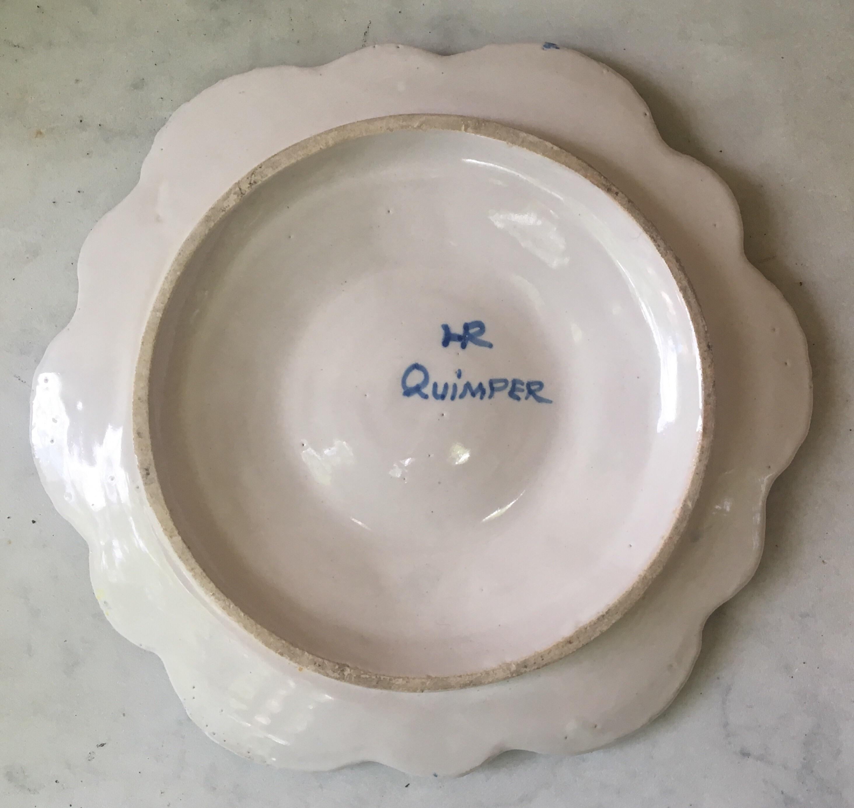 French Faience Henriot Quimper Oyster Plate, circa 1910 In Good Condition In Austin, TX