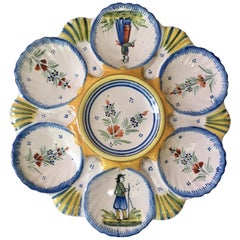 Antique French Faience Henriot Quimper Oyster Plate, circa 1910