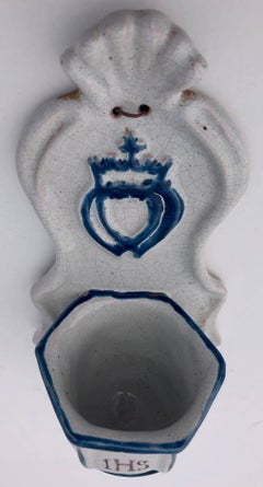 French Faience Holy Water Fonts 'Bénitiers' With Crosses and Sacred Heart, 1700s