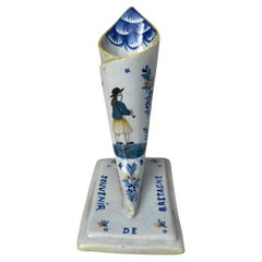 French Faience Horn Vase Henriot Quimper, Circa 1900