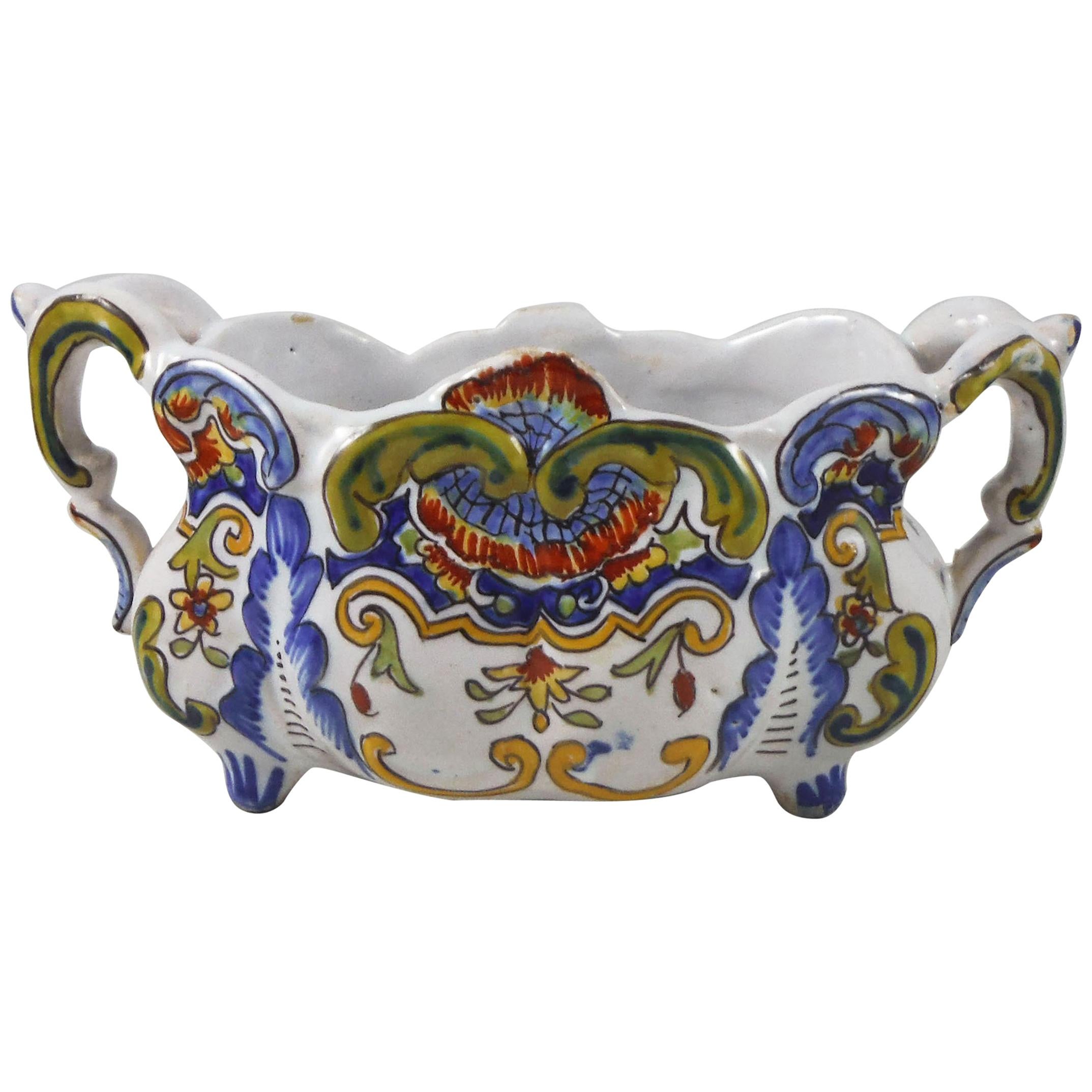 Early 20th Century French Faience Jardinière Cache Pot Desvres, circa 1900 For Sale
