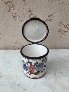 French Faience Lidded Pot Box With Dog Circa 1900