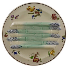French Faïence Longchamp Pompadour Hand-Painted Asparagus Plate