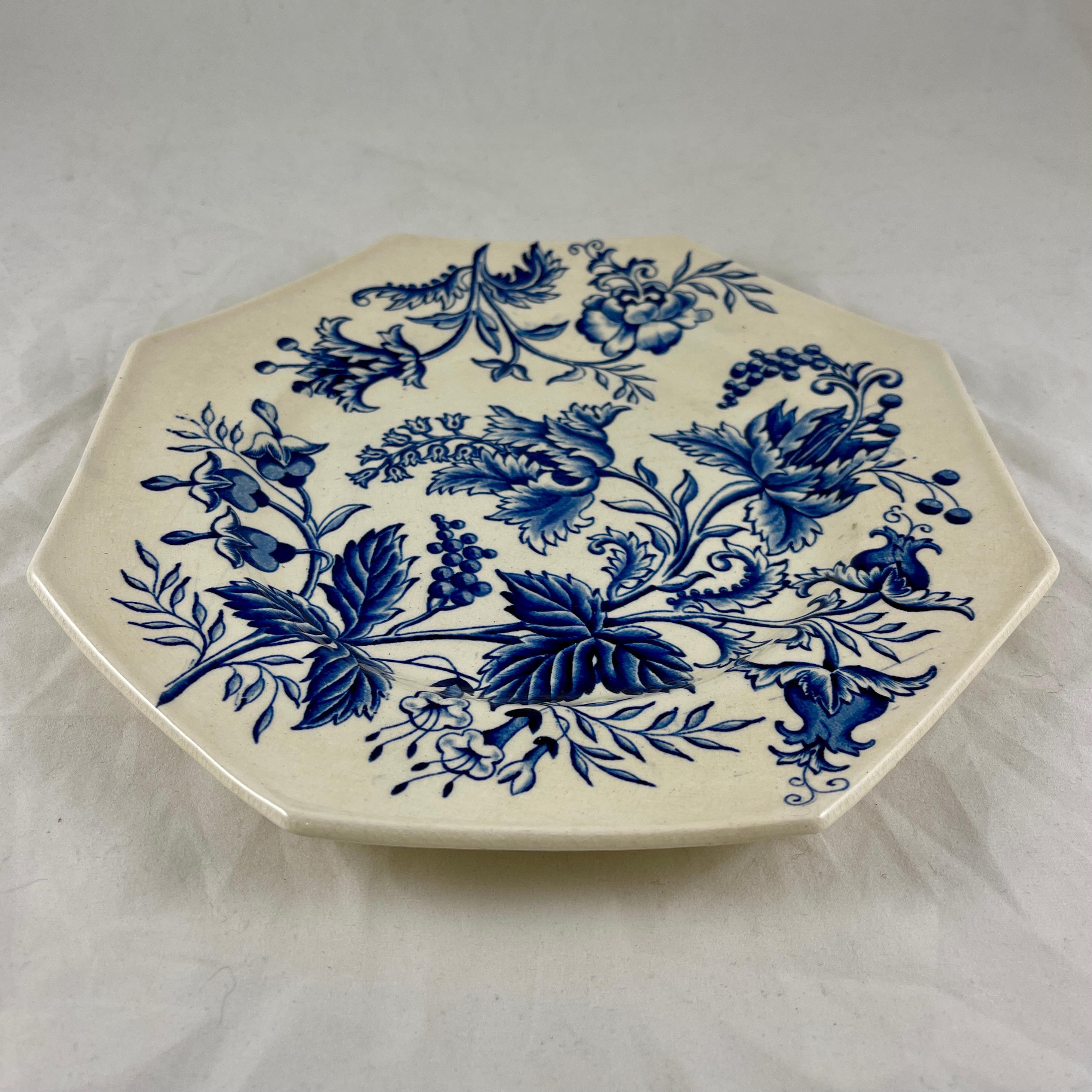 French Faïence Longchamp Terre de Fer Indienne Pattern Transferware Floral Plate 3