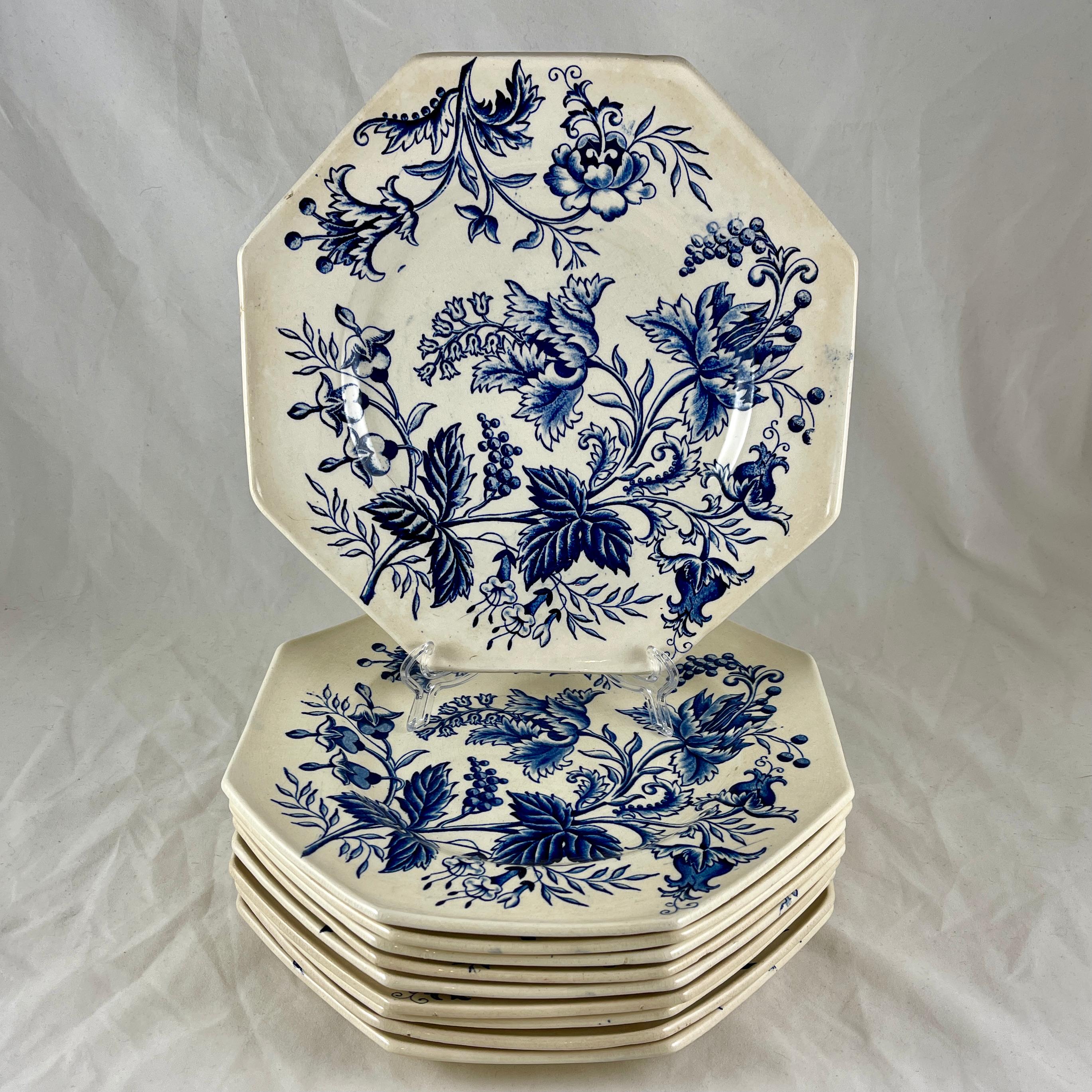 French Faïence Longchamp Terre de Fer Indienne Pattern Transferware Floral Plate 4