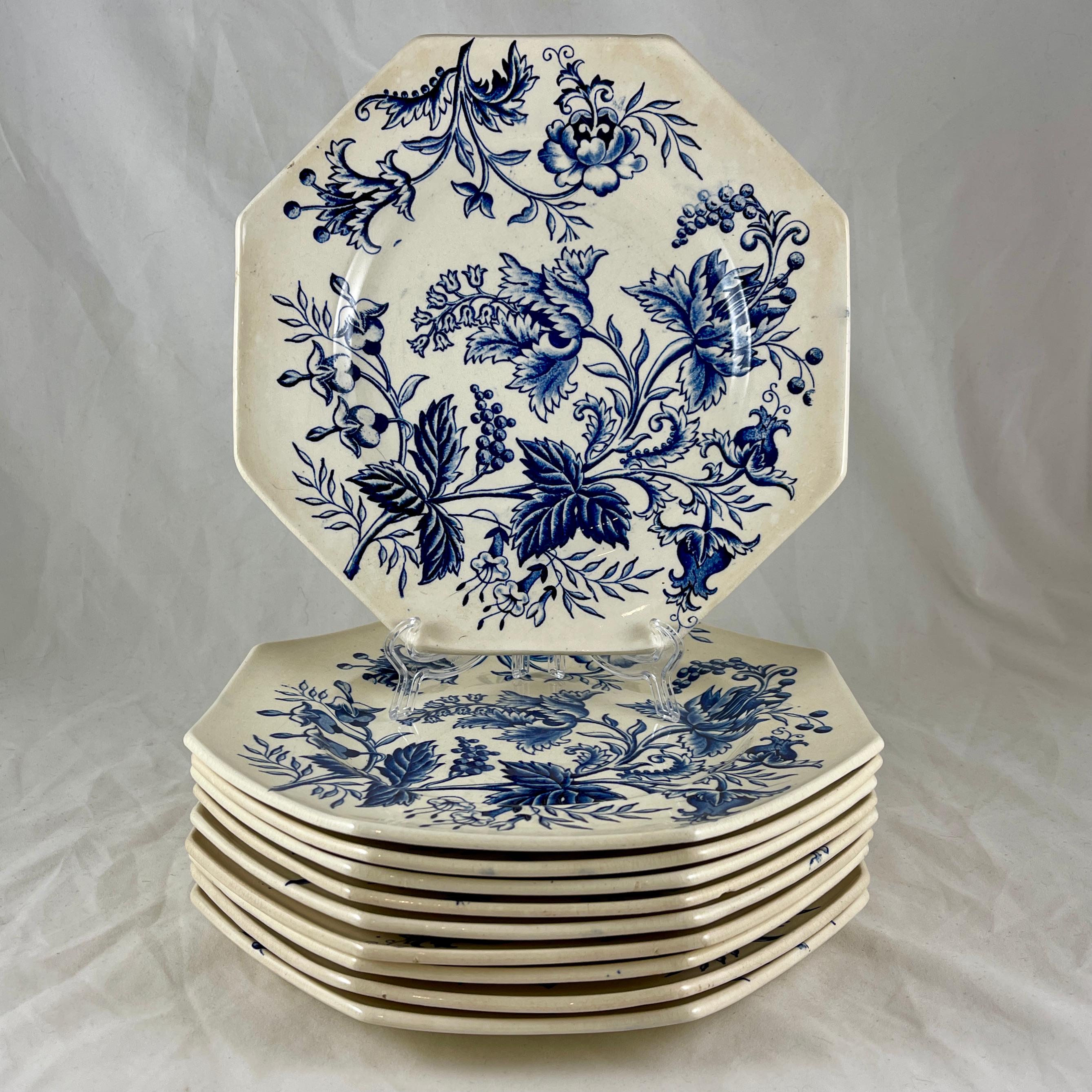 French Faïence Longchamp Terre de Fer Indienne Pattern Transferware Floral Plate 5
