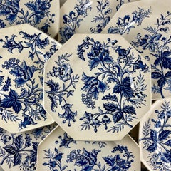 French Faïence Longchamp Terre de Fer Indienne Pattern Transferware Floral Plate
