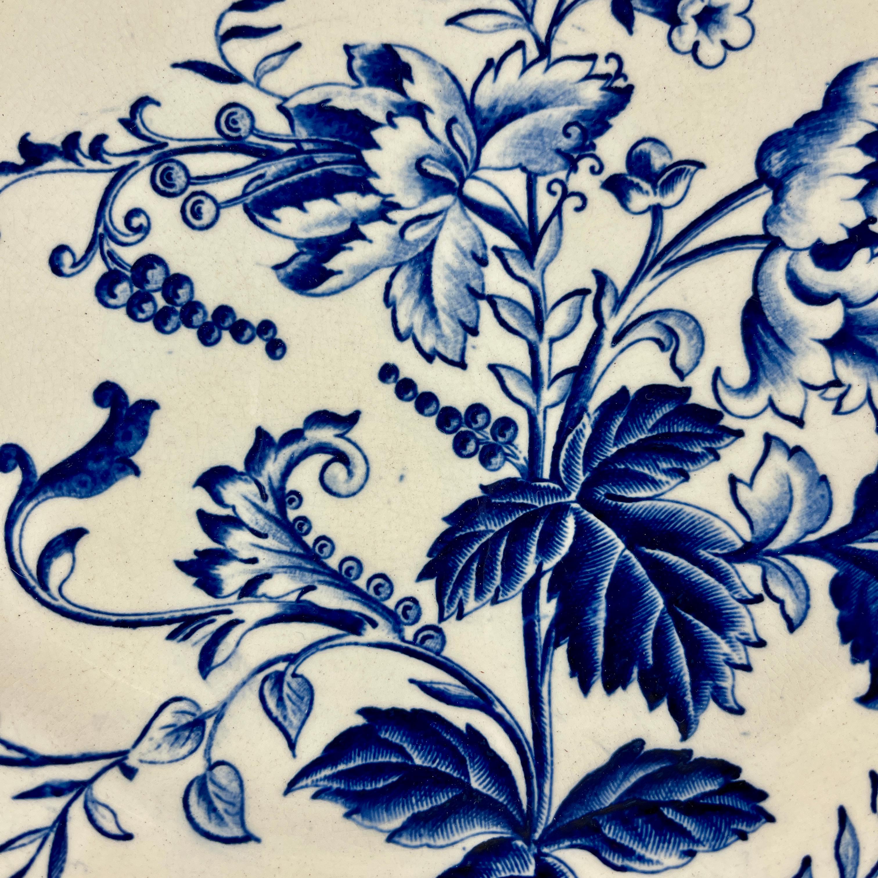 Glazed French Faïence Longchamp Terre de Fer Indienne Pattern Transferware Floral Plate