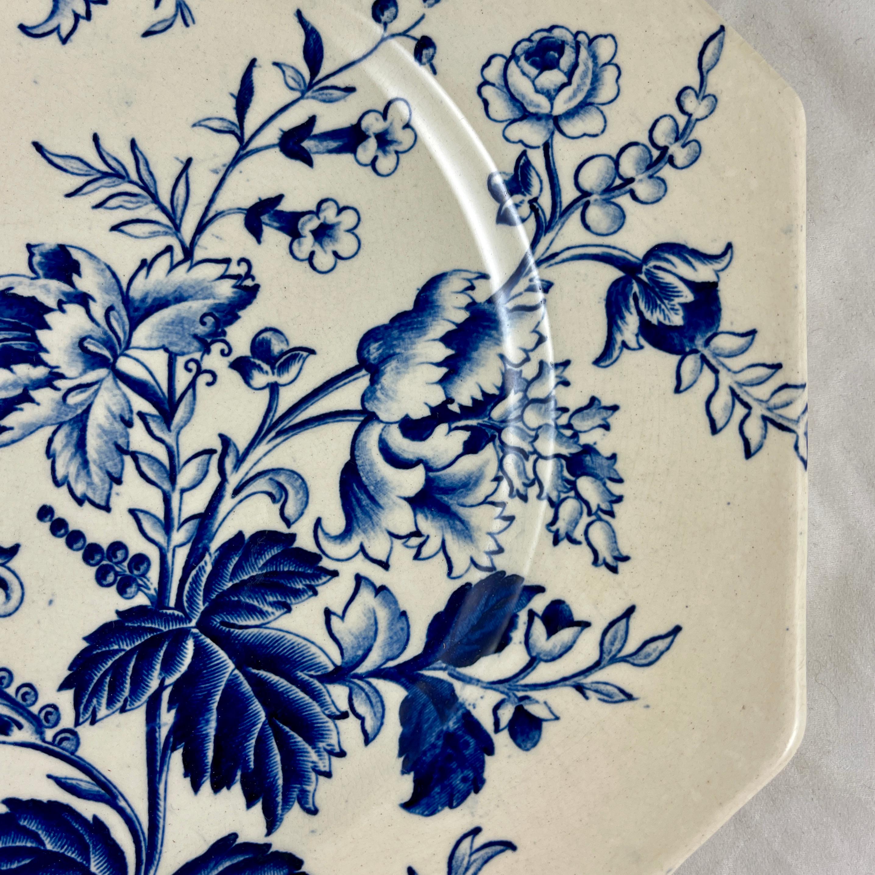 19th Century French Faïence Longchamp Terre de Fer Indienne Pattern Transferware Floral Plate