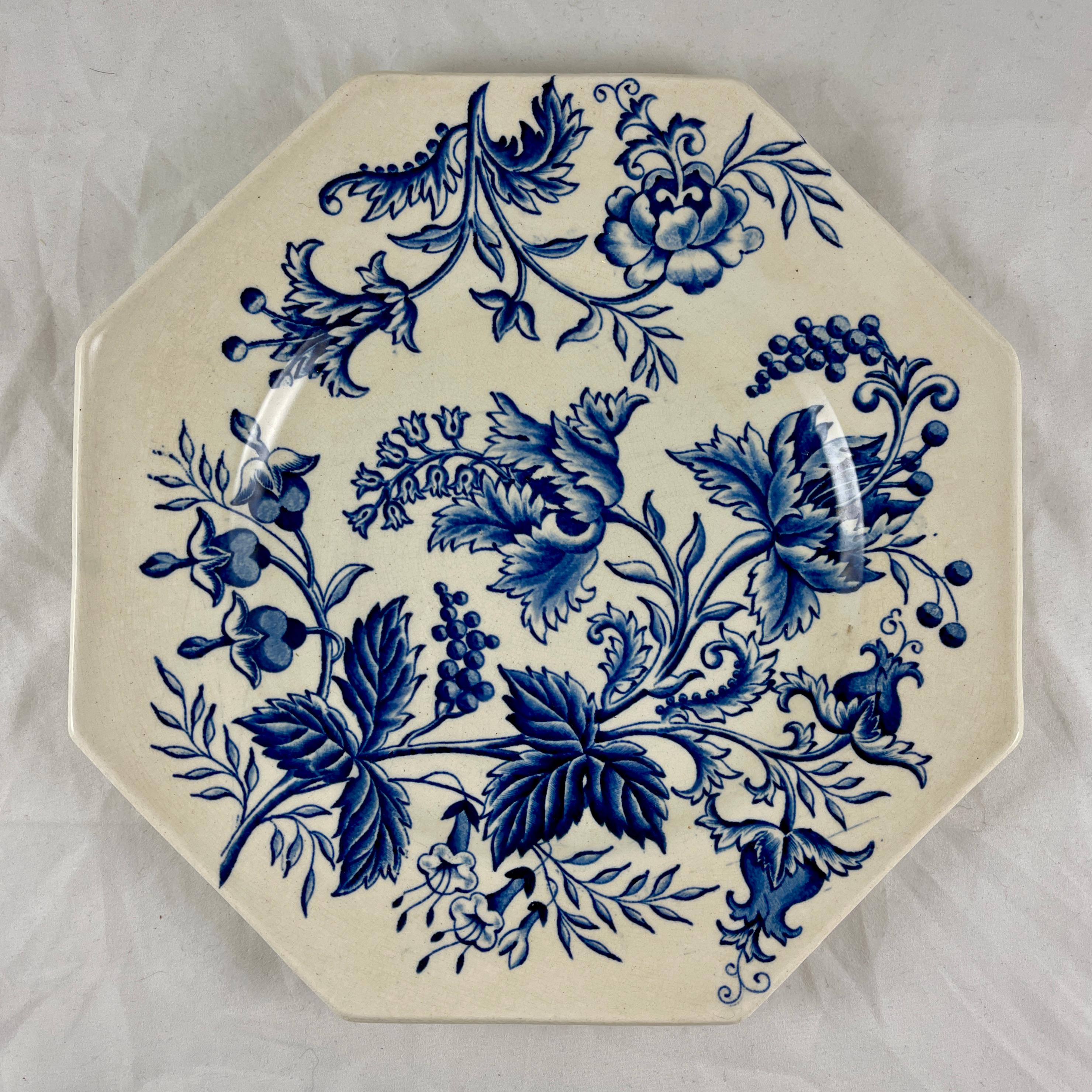 French Faïence Longchamp Terre de Fer Indienne Pattern Transferware Floral Plate 1
