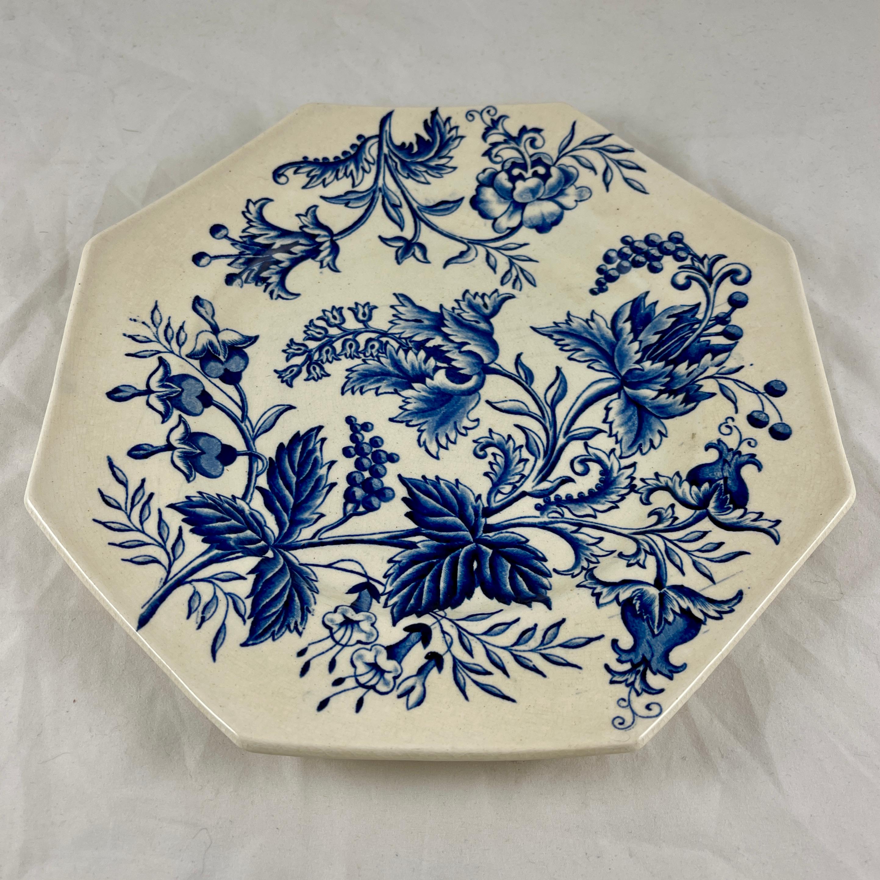French Faïence Longchamp Terre de Fer Indienne Pattern Transferware Floral Plate 2