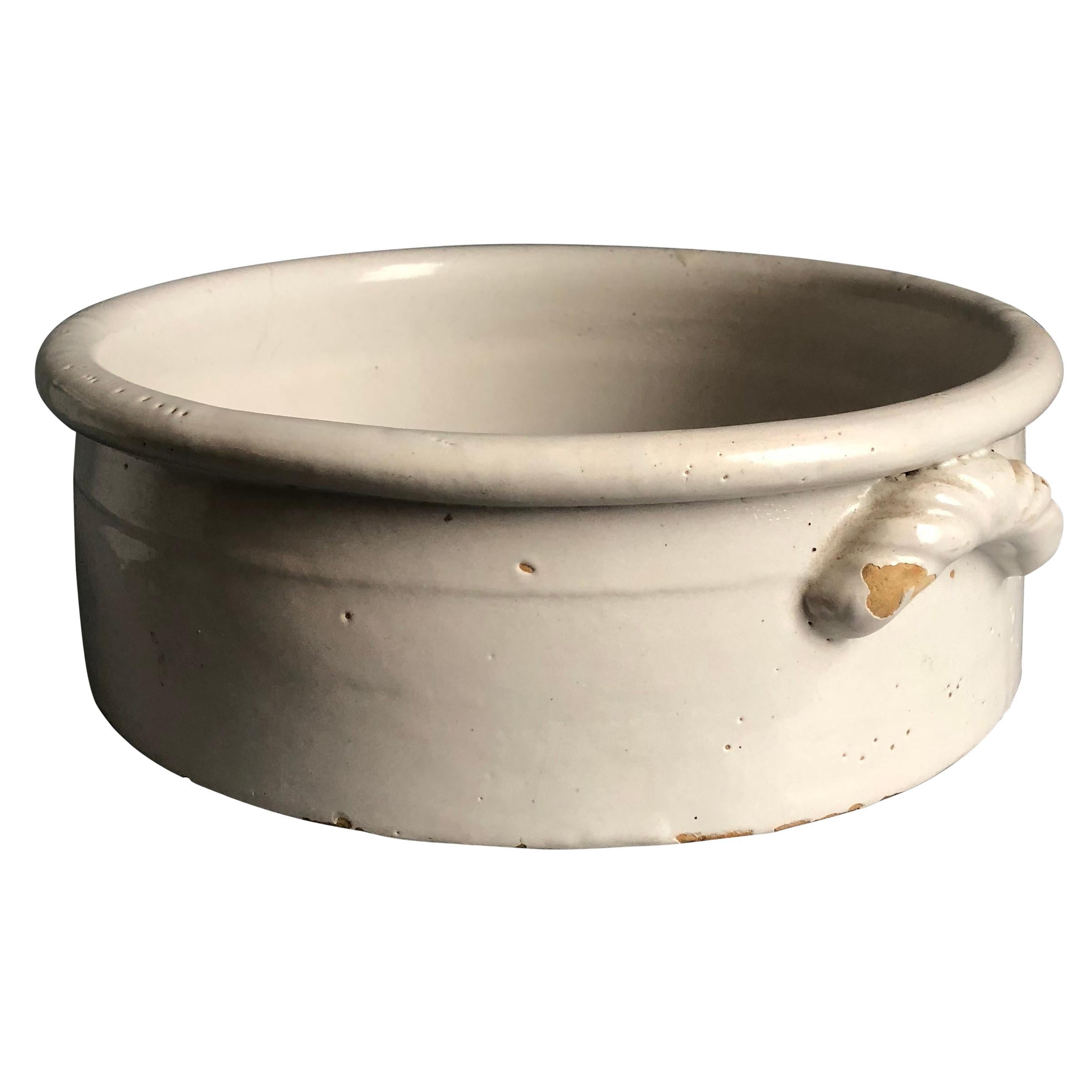 French Faience Low Cache Pot, 19th Century