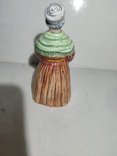 French Faience Majolica Dinner Bell Peasant Woman
