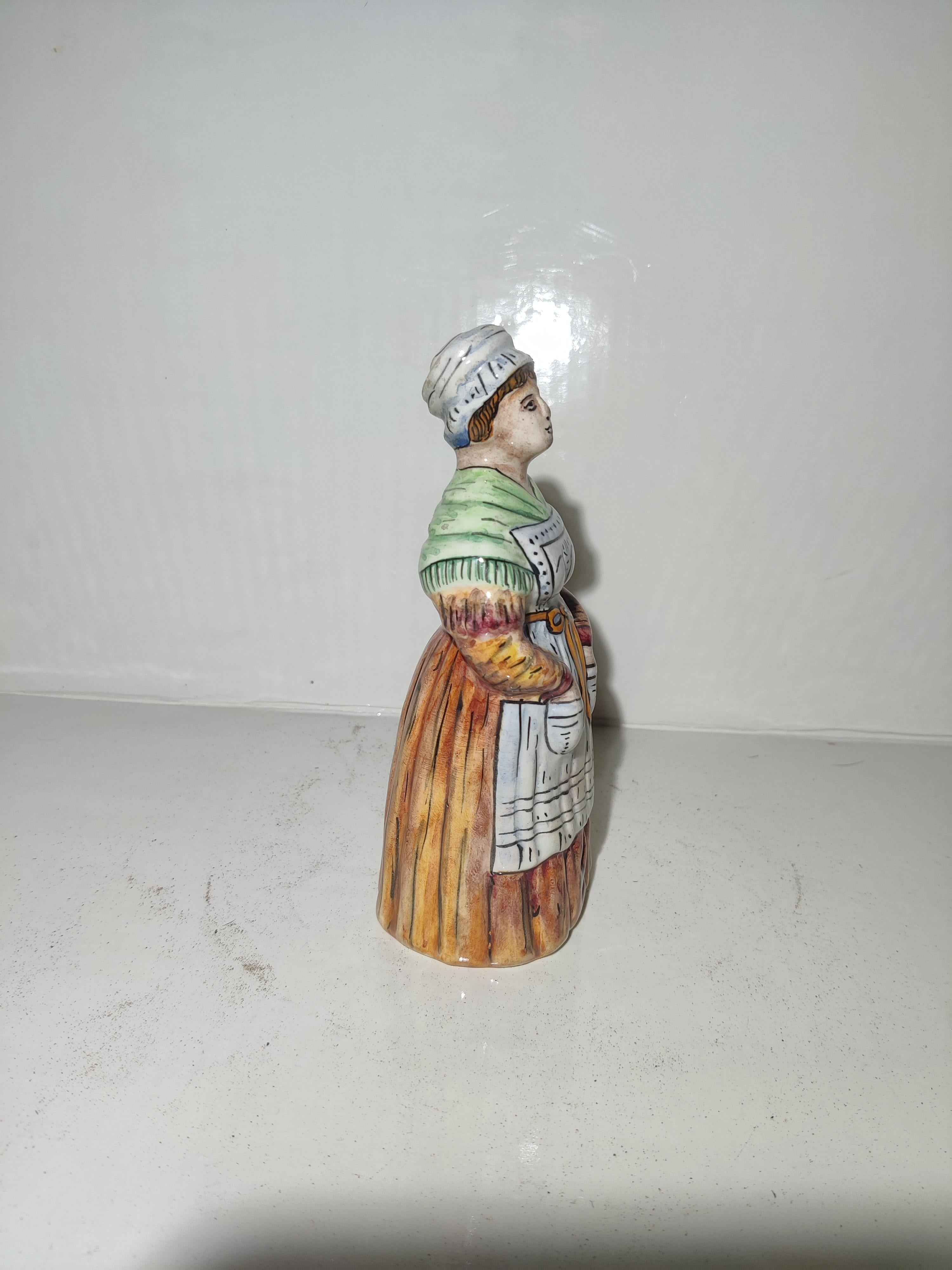 French Faience Majolica Dinner Bell Peasant Woman In Good Condition For Sale In Cincinnati, OH