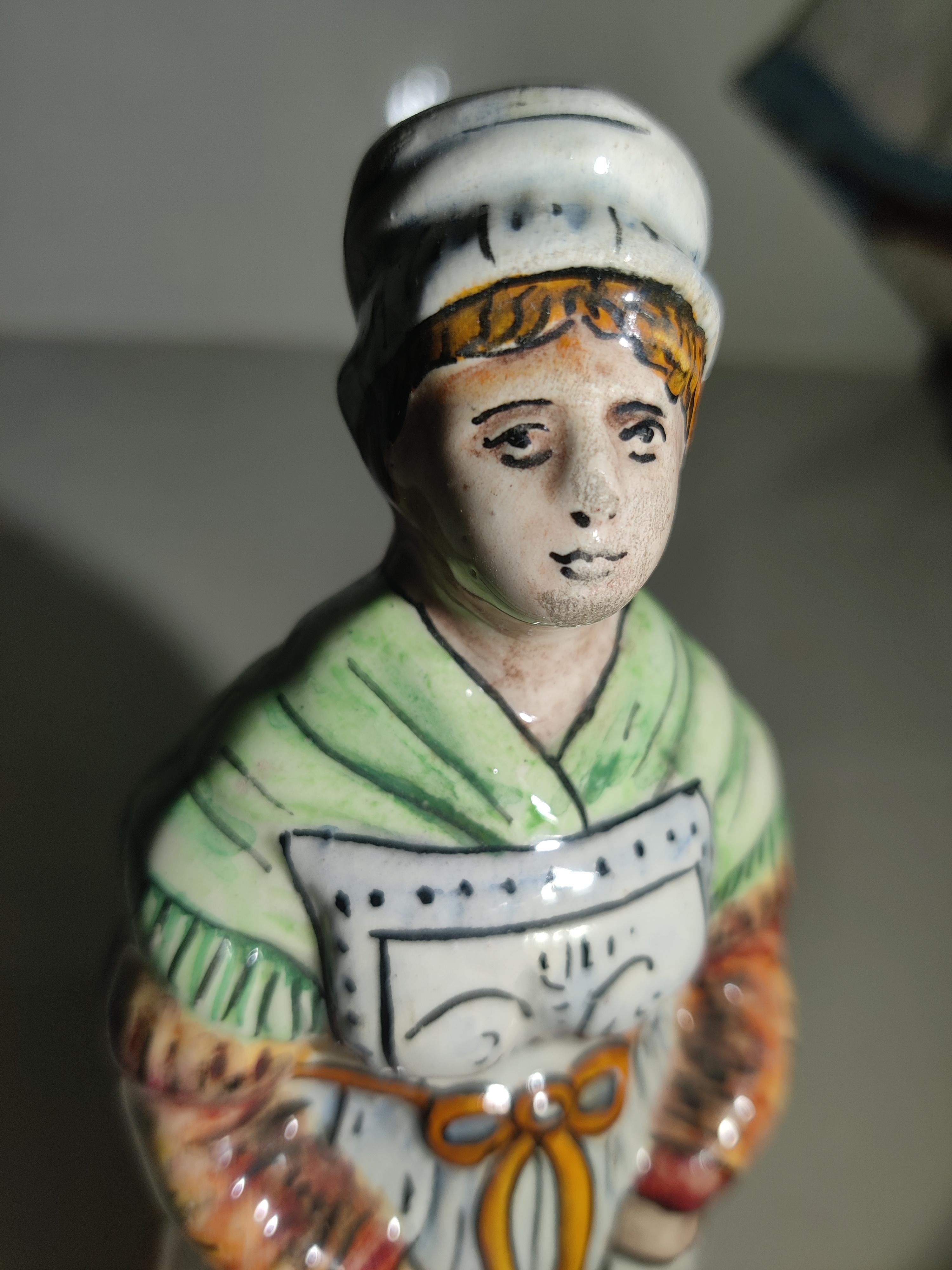 Ceramic French Faience Majolica Dinner Bell Peasant Woman For Sale