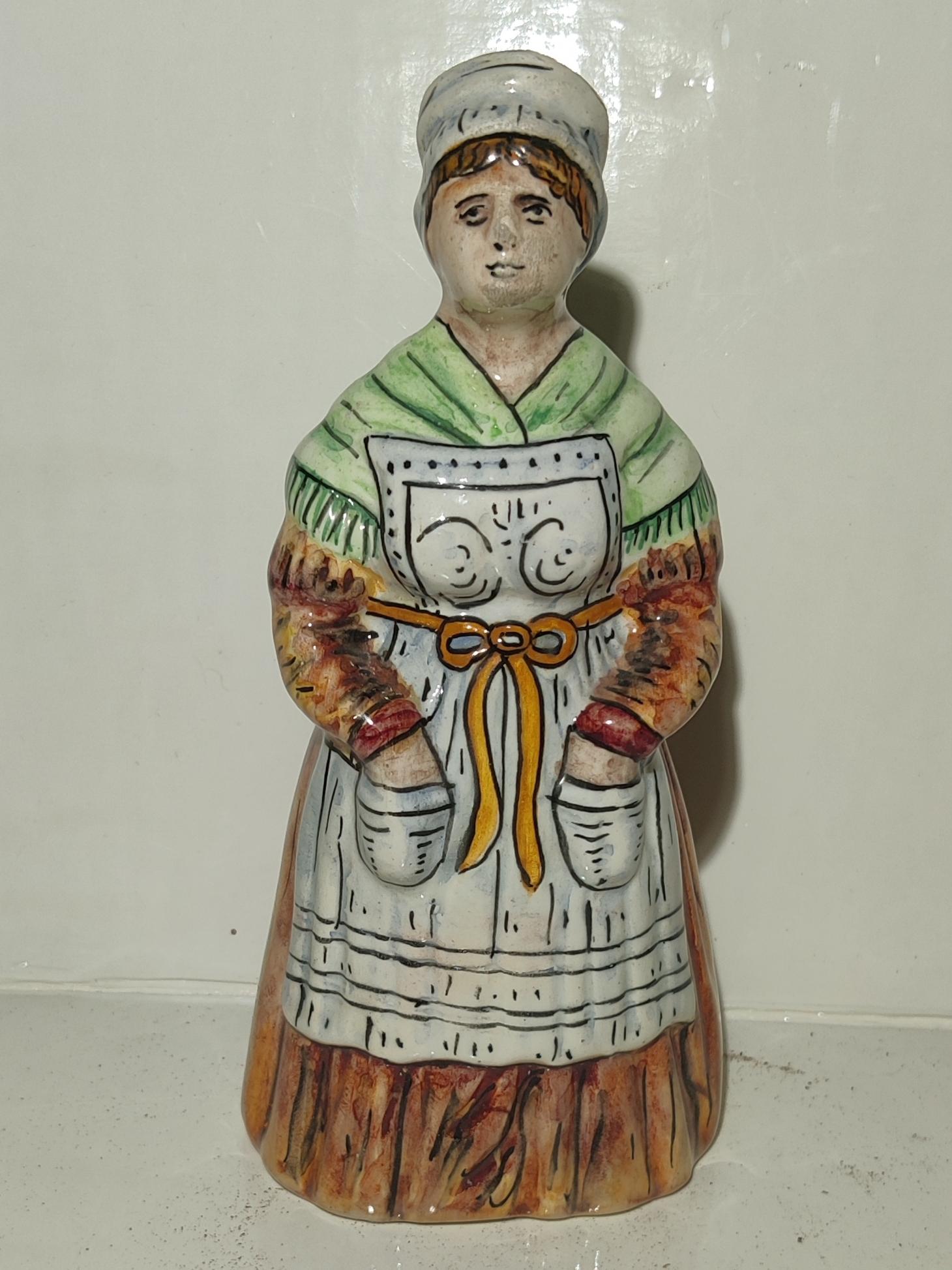 French Faience Majolica Dinner Bell Peasant Woman For Sale 1