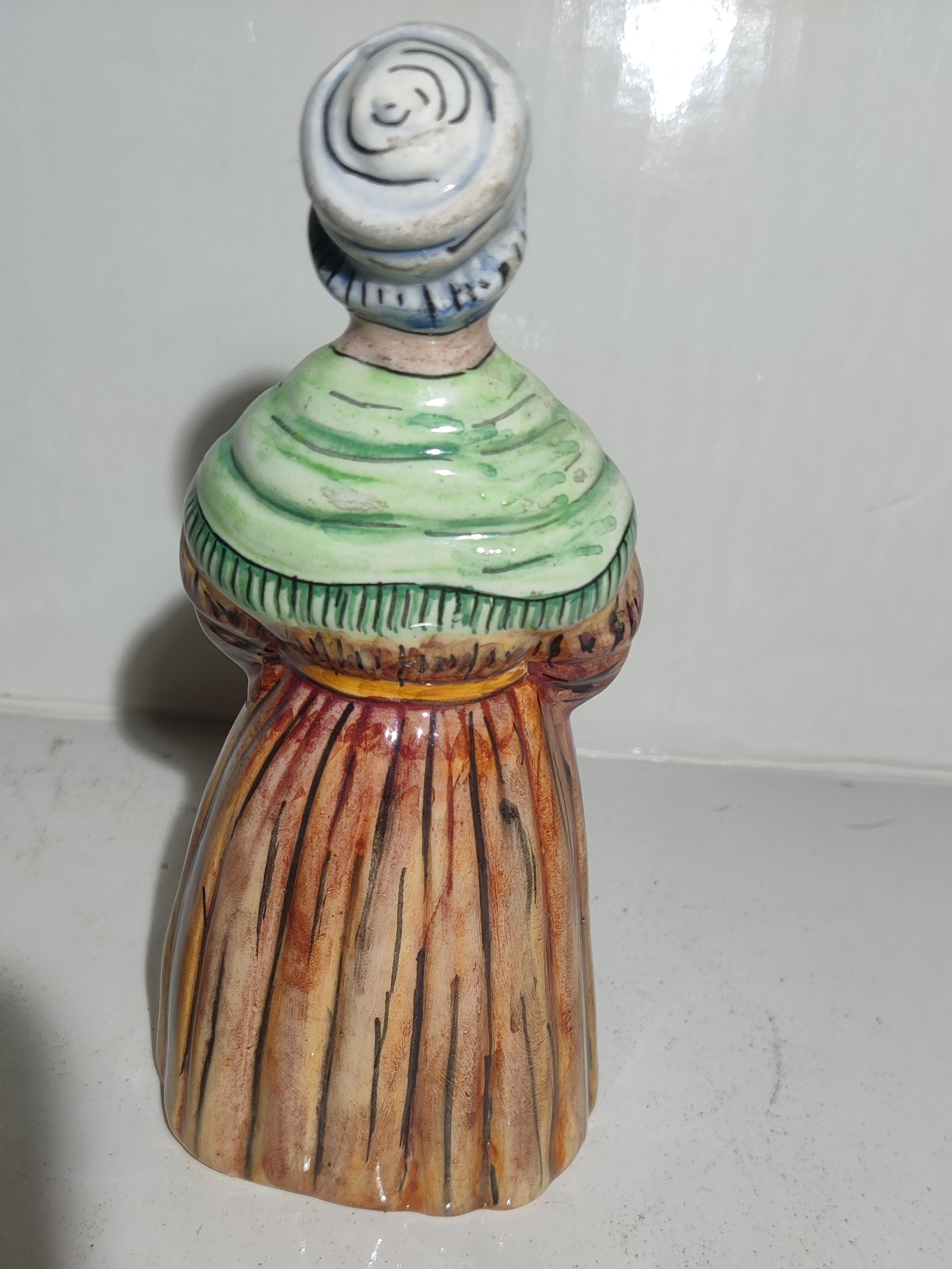 French Faience Majolica Dinner Bell Peasant Woman For Sale 2