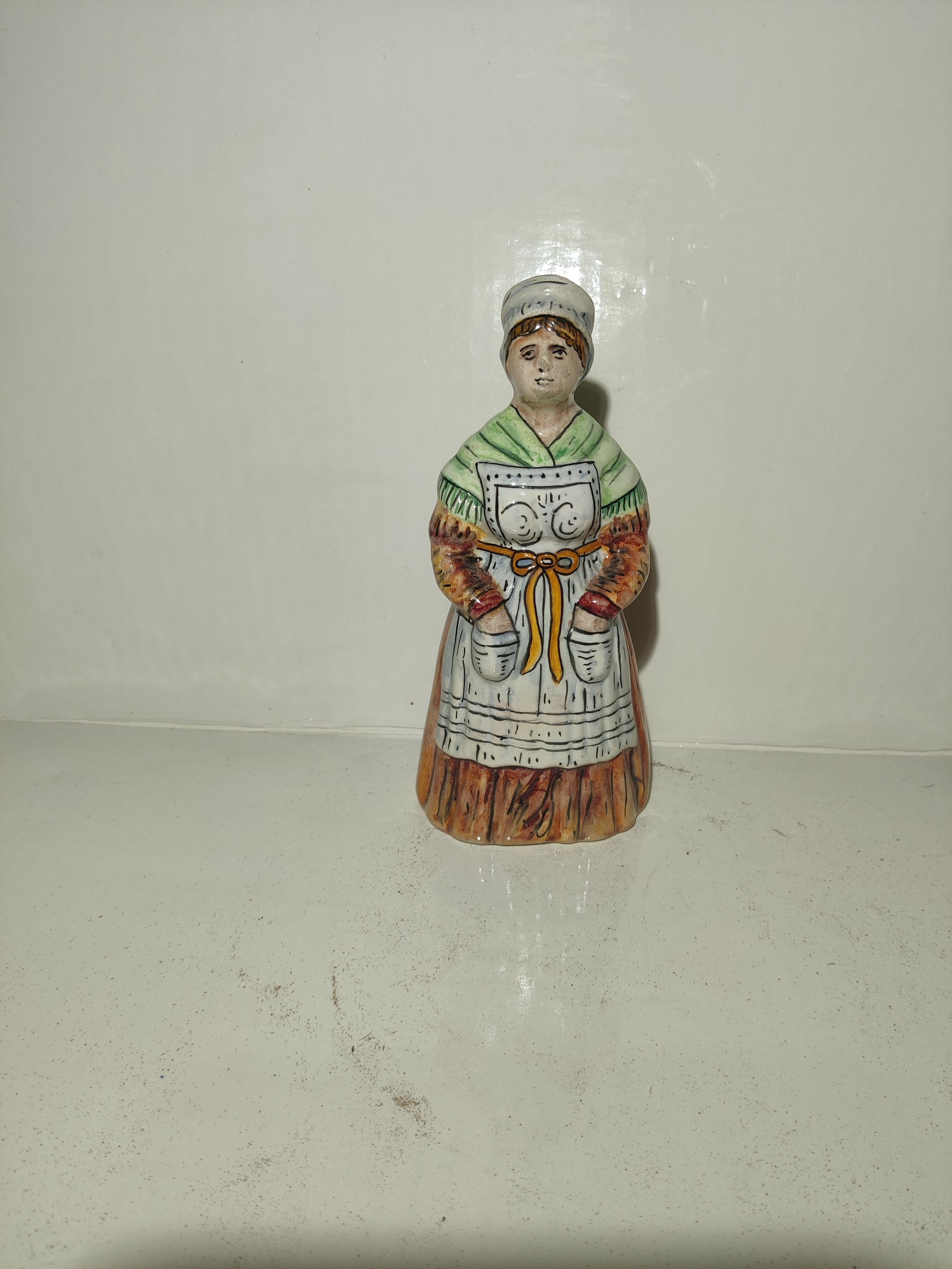 French Faience Majolica Dinner Bell Peasant Woman For Sale 3